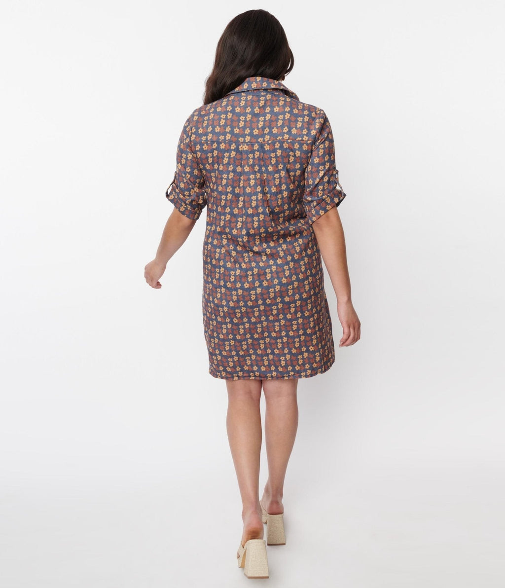  Blue Mod Daisy Corduroy Shift Dress