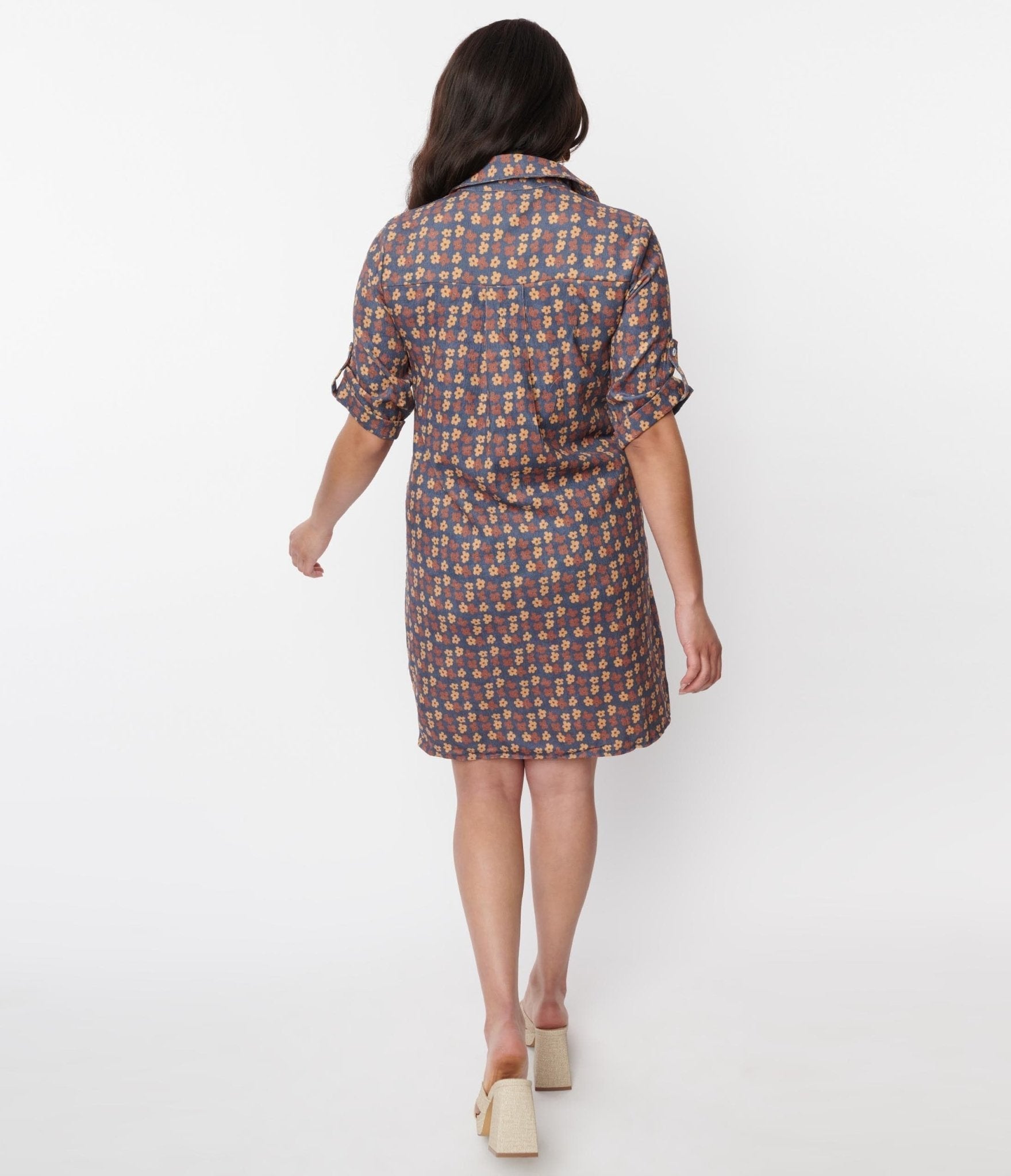  Blue Mod Daisy Corduroy Shift Dress