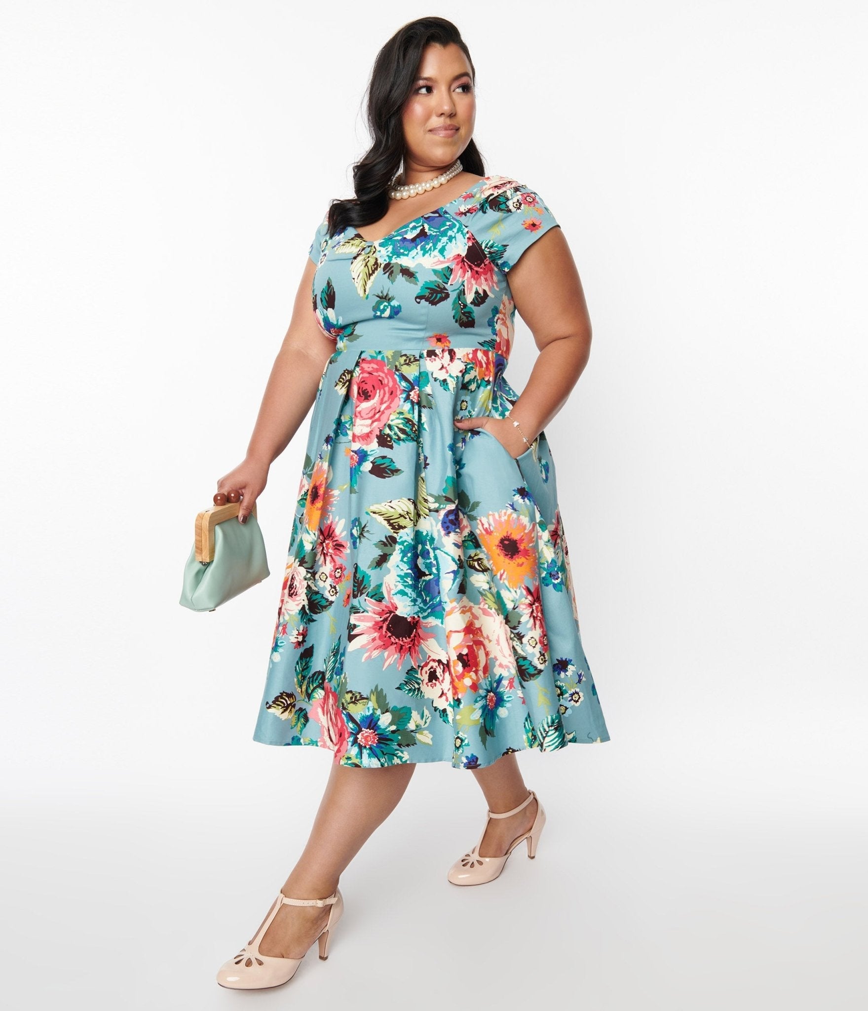  Blue Step Back In Time Swing Dress