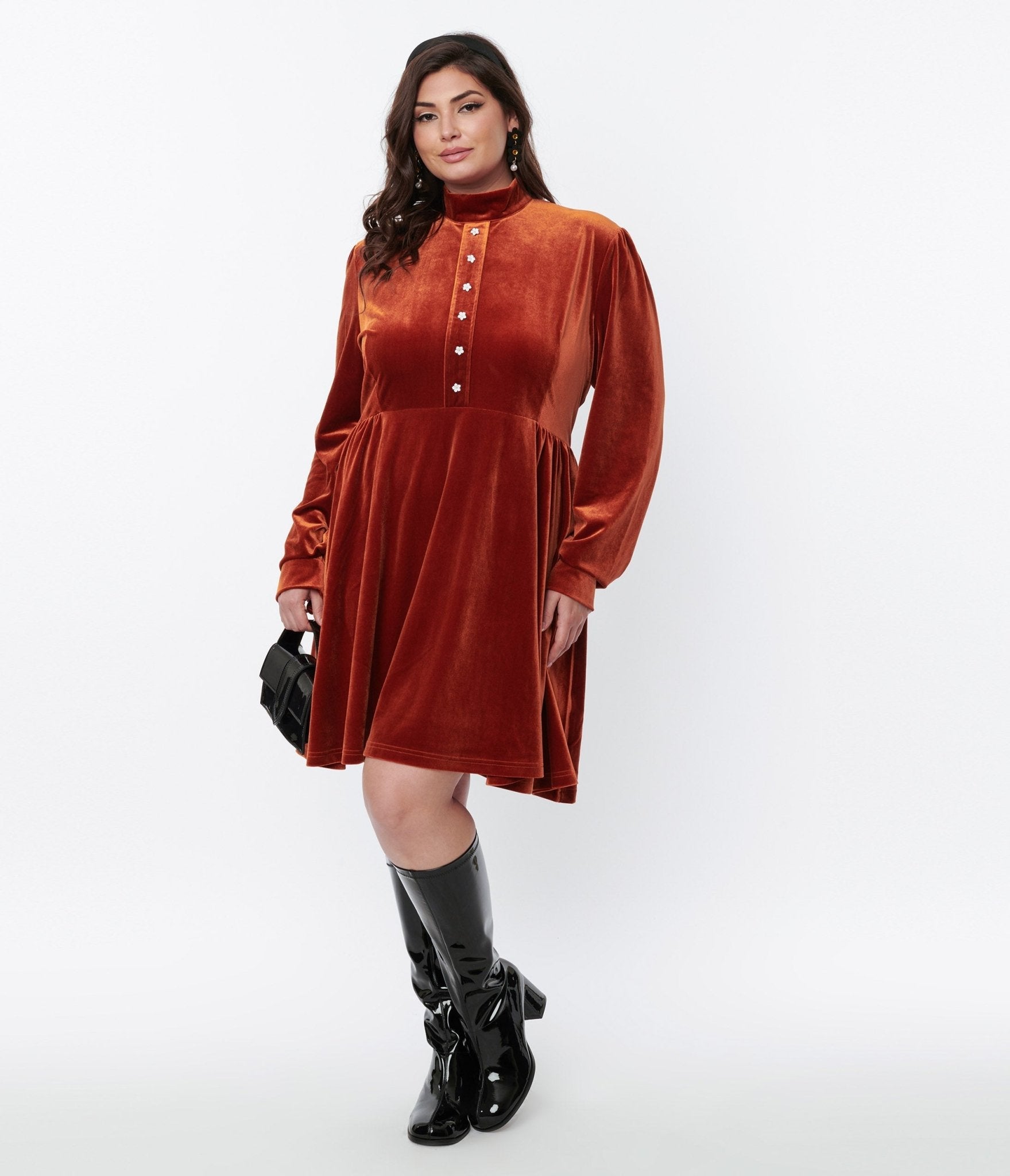  Burnt Orange Velvet Myers Fit & Flare Dress