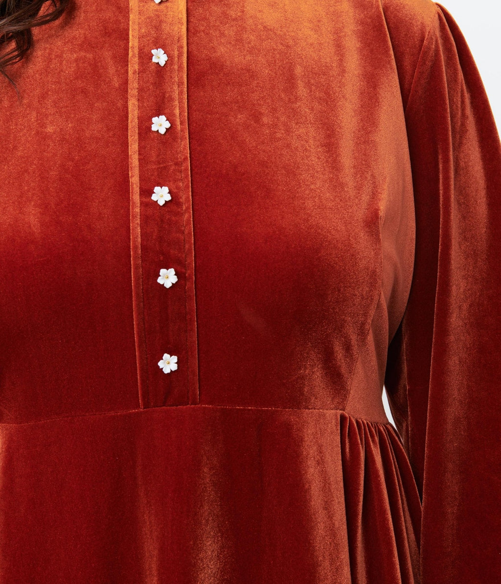  Burnt Orange Velvet Myers Fit & Flare Dress