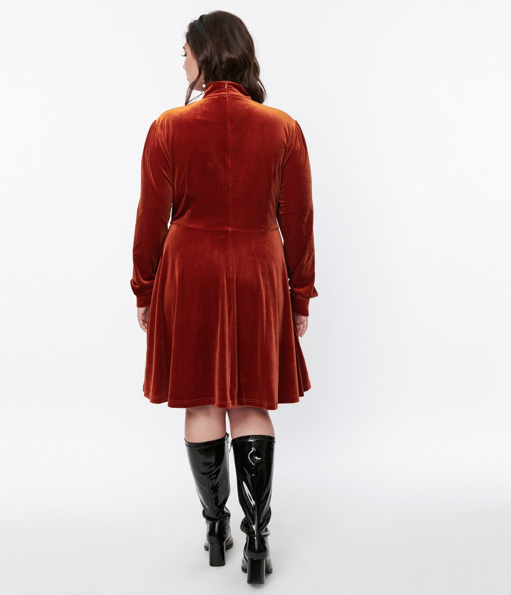  Burnt Orange Velvet Myers Fit & Flare Dress