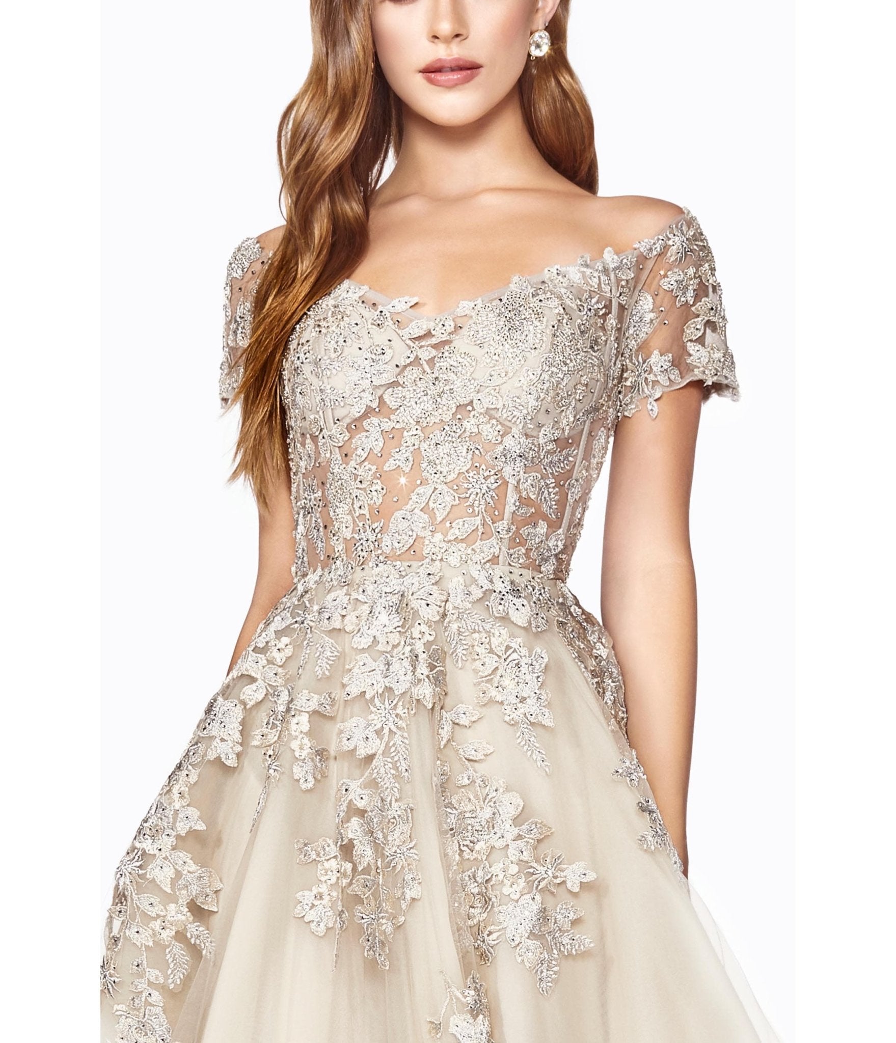  Cinderella Divine Champagne Floral A Line Bridal Ball Gown