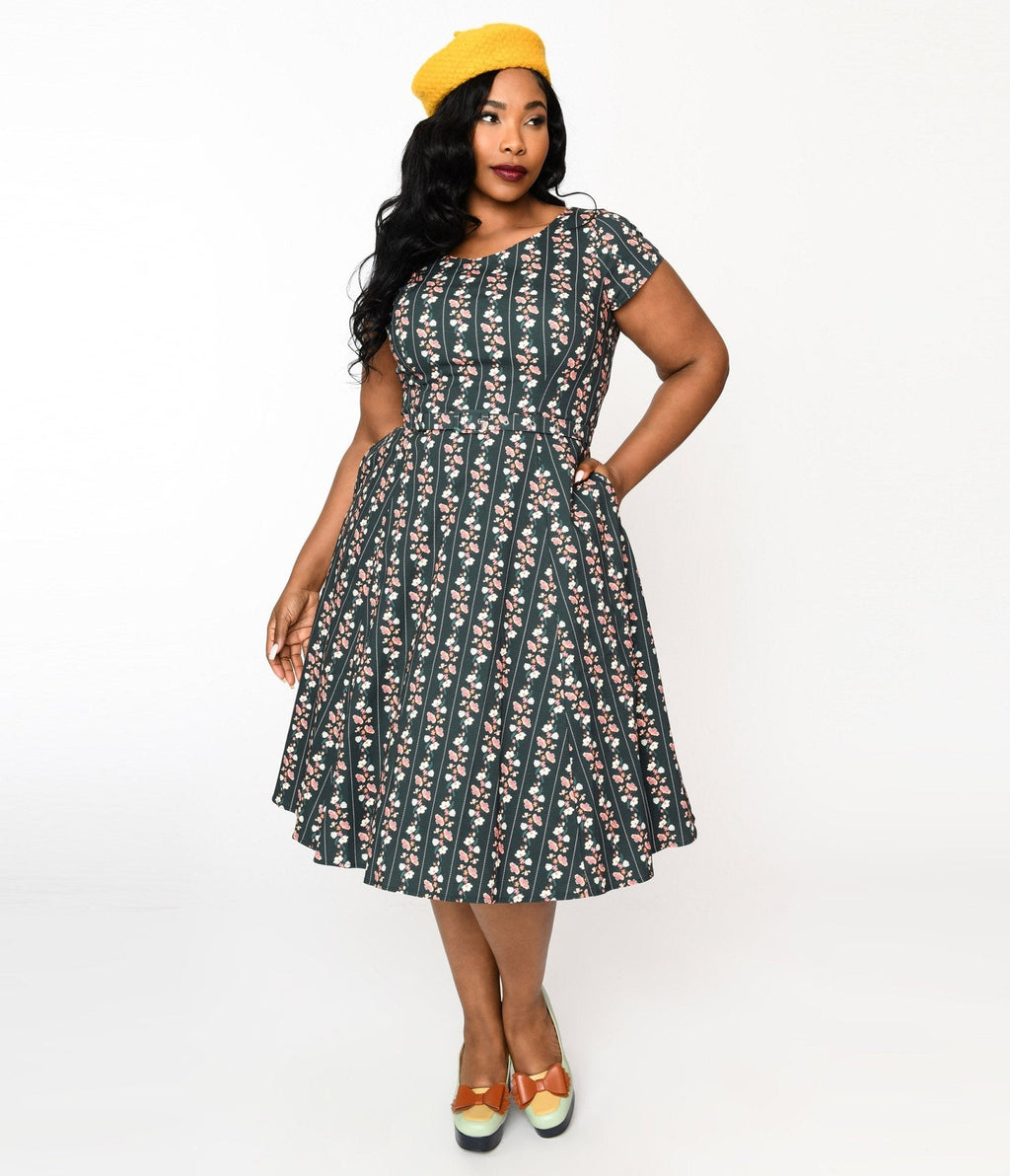  Collectif Green Wallflower Striped Swing Dress