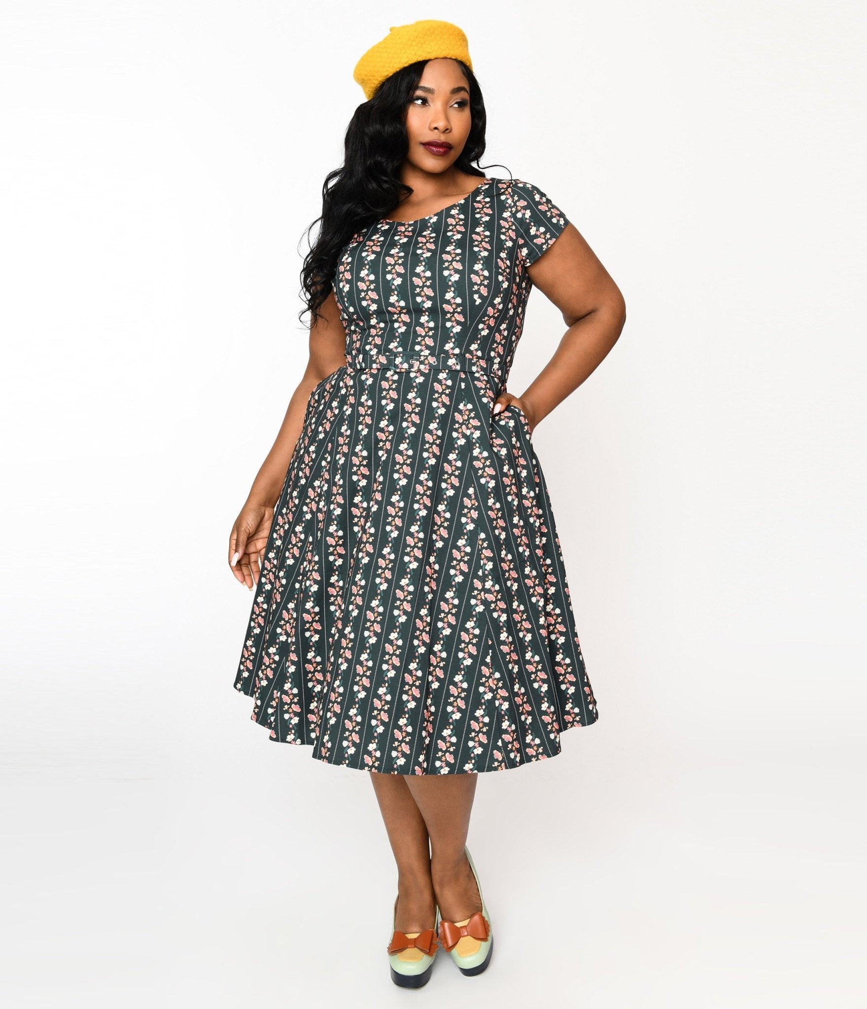  Collectif Green Wallflower Striped Swing Dress