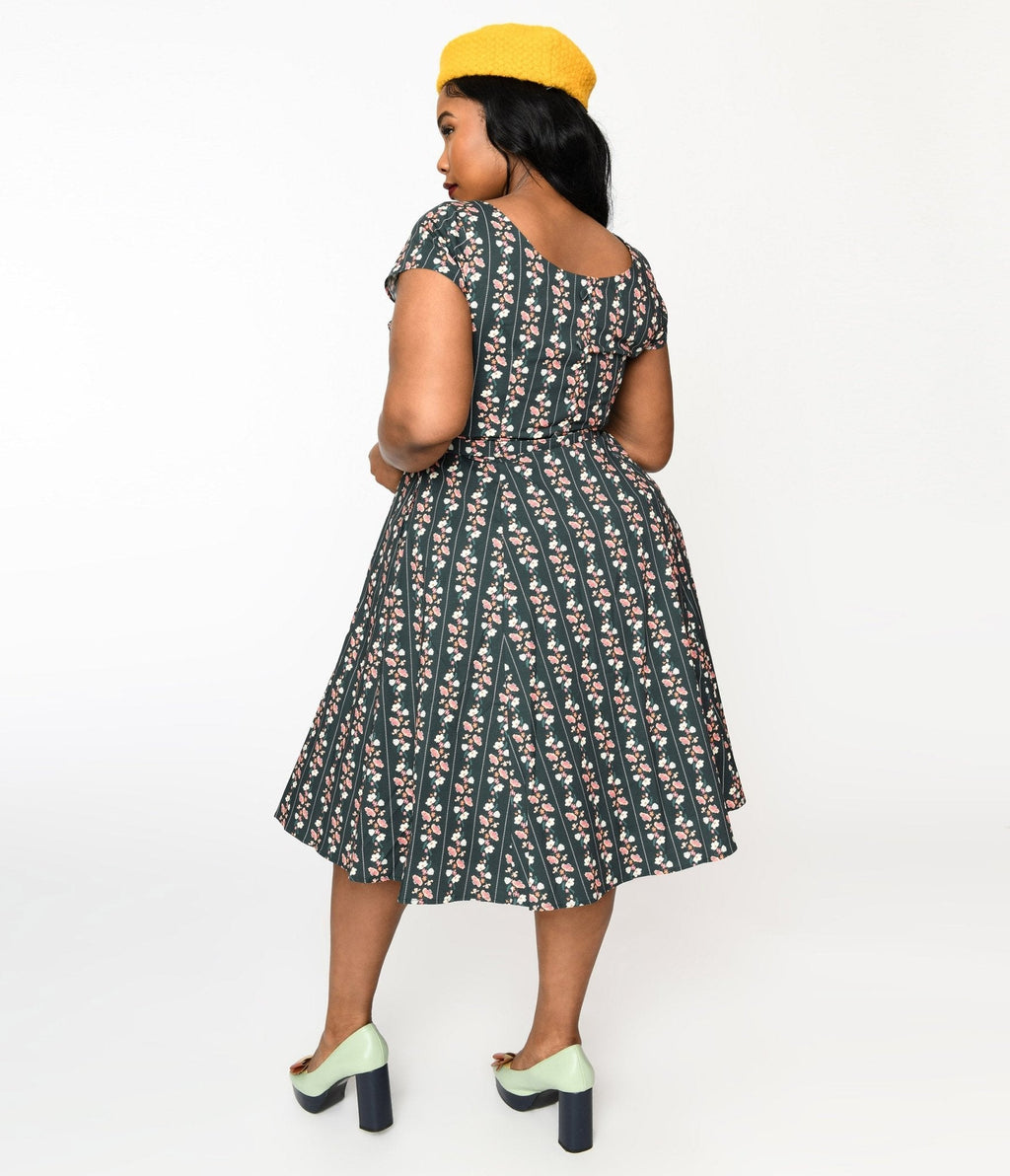  Collectif Green Wallflower Striped Swing Dress
