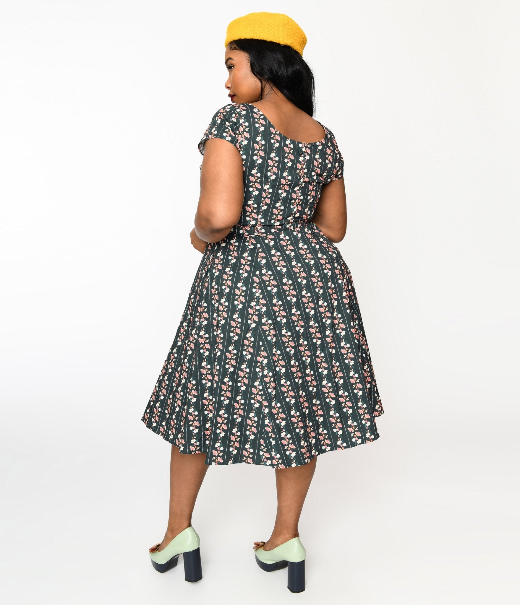  Collectif Green Wallflower Striped Swing Dress