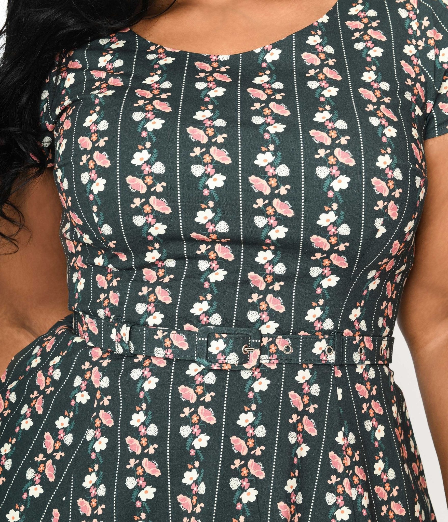  Collectif Green Wallflower Striped Swing Dress