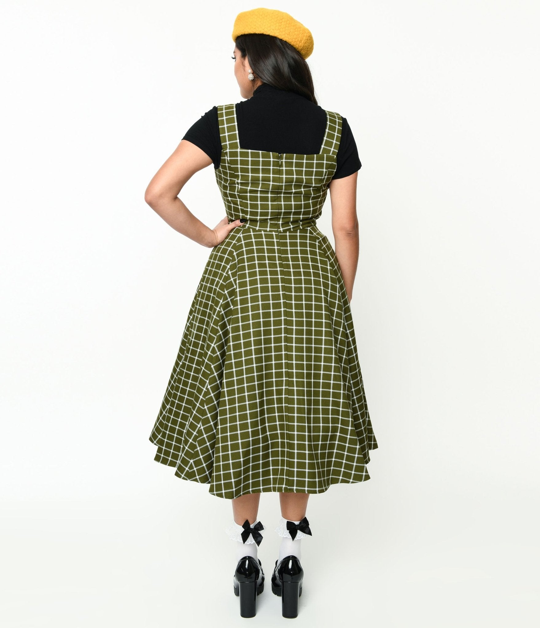  Collectif Green & White Checked Eloise Acres Swing Dress