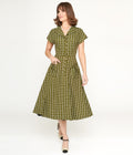  Collectif Green & White Checked Liza Acres Swing Dress