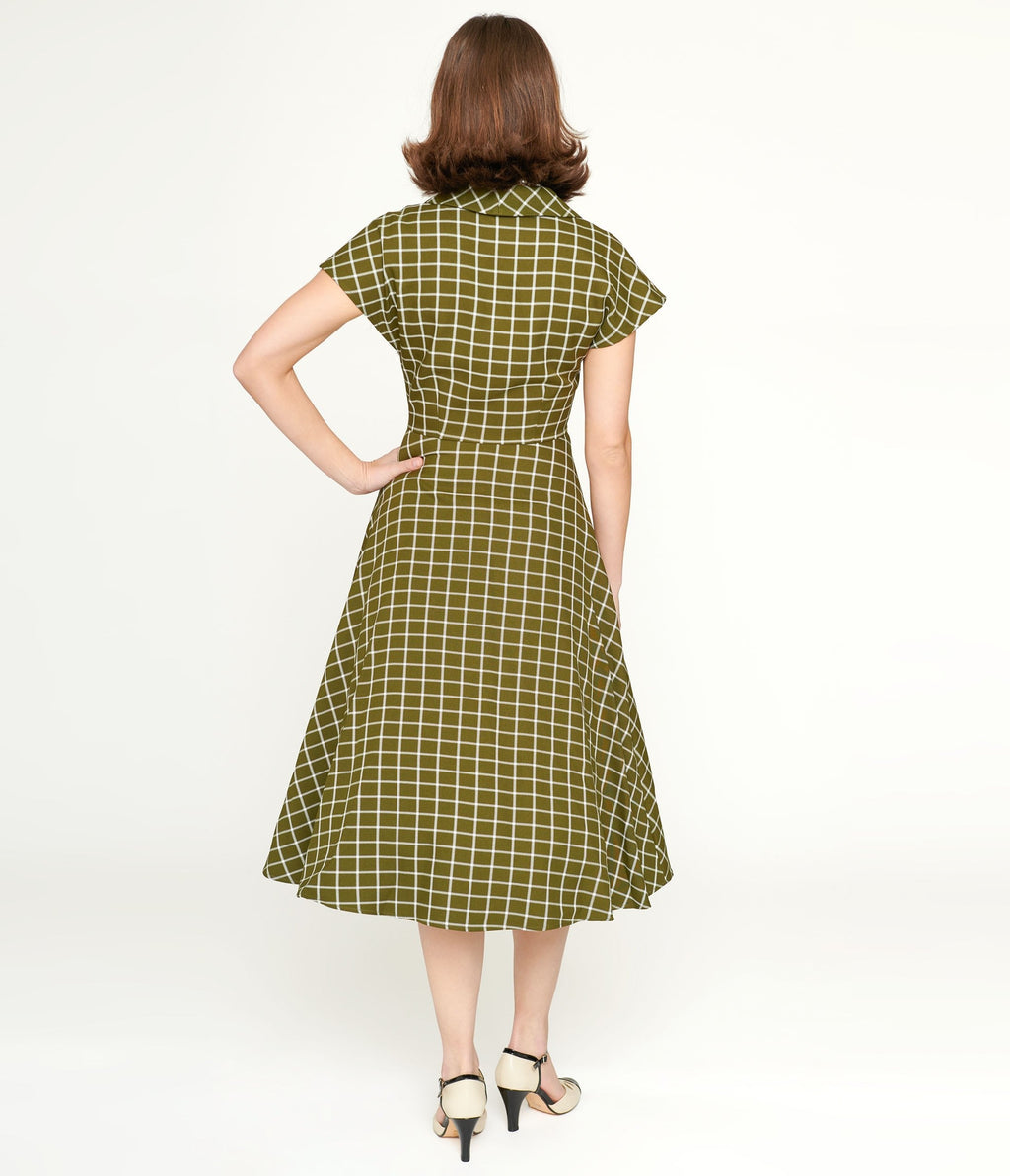  Collectif Green & White Checked Liza Acres Swing Dress