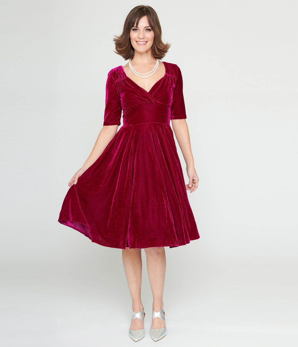  Collectif Plum Velvet Trixie Flare Dress