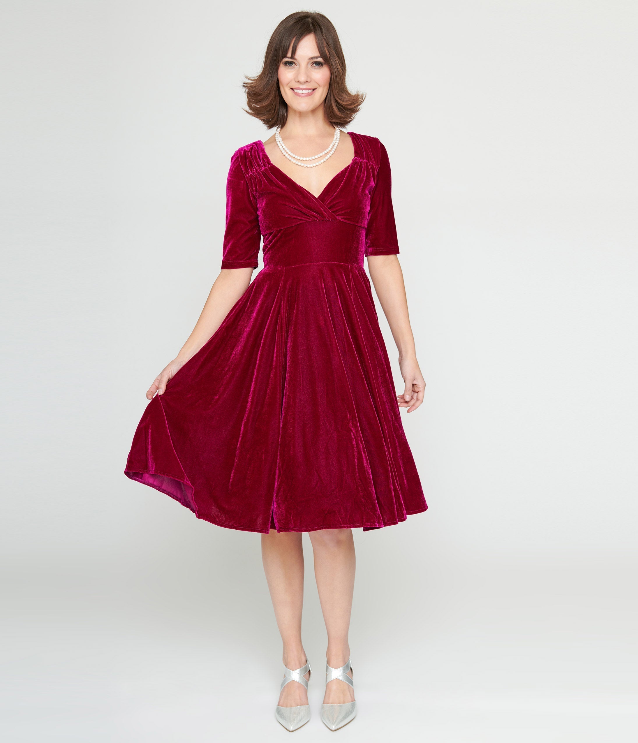  Collectif Plum Velvet Trixie Flare Dress