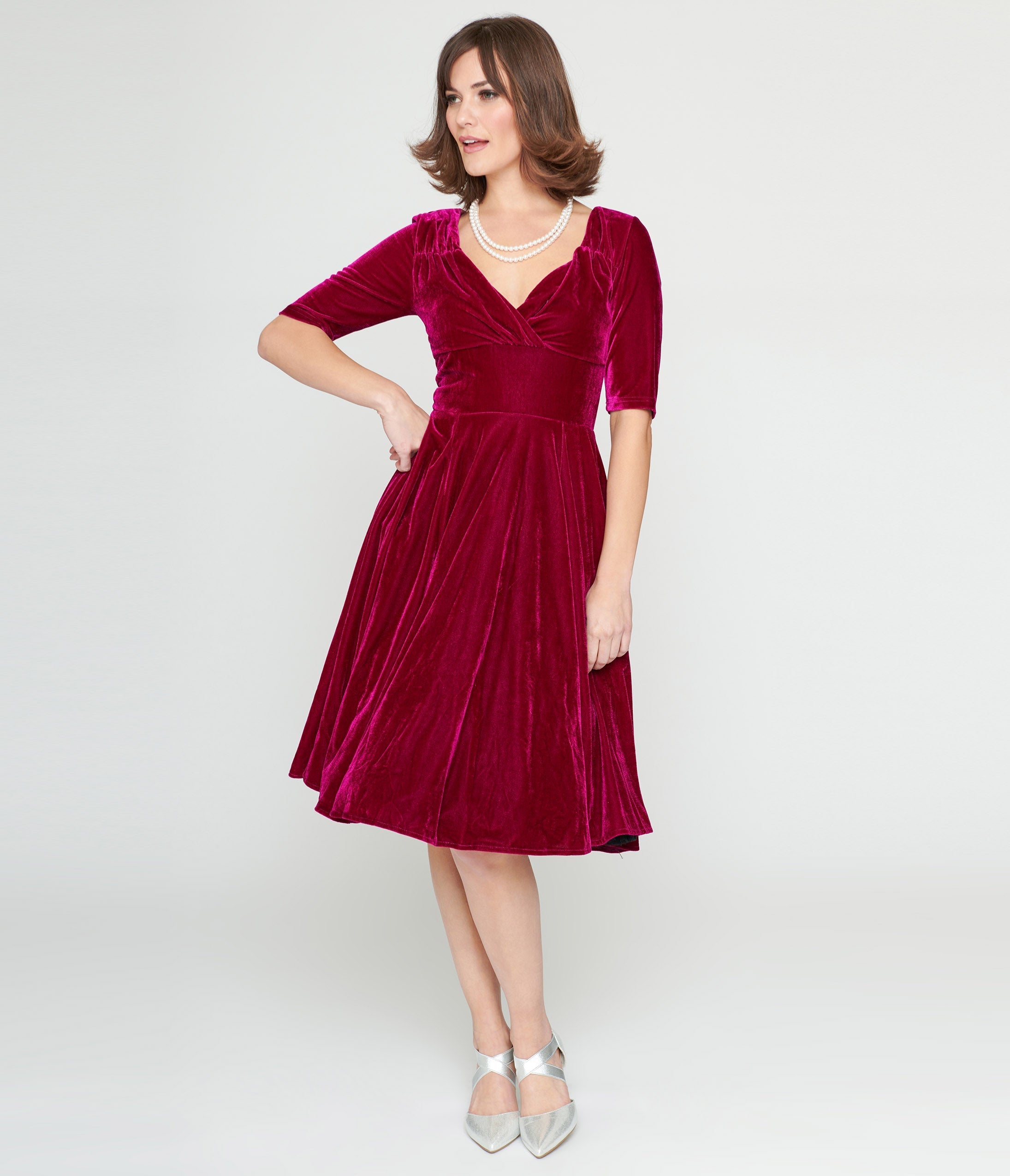 Collectif Plum Velvet Trixie Flare Dress