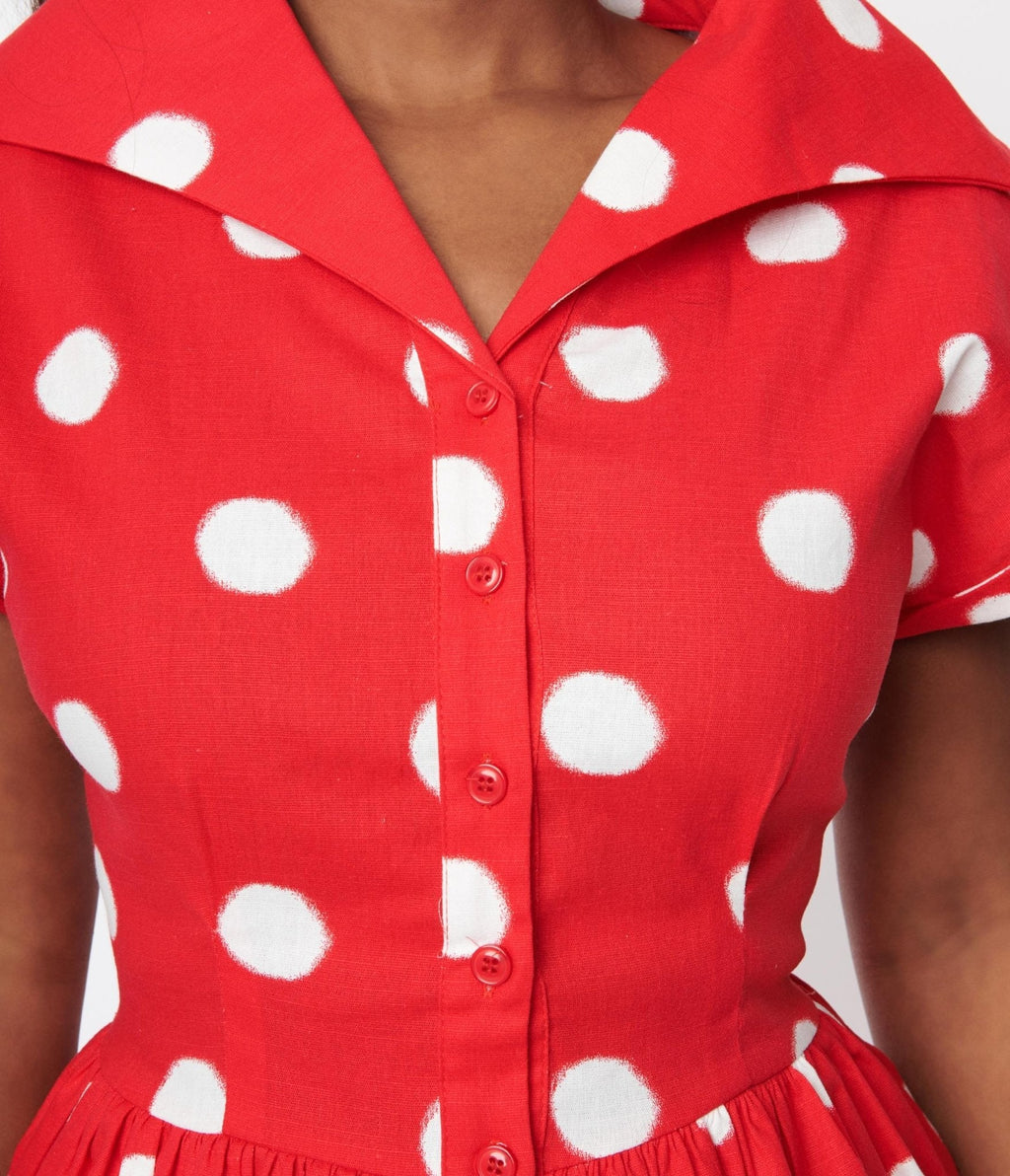  Collectif Red & White Polka Dot Judy Swing Dress