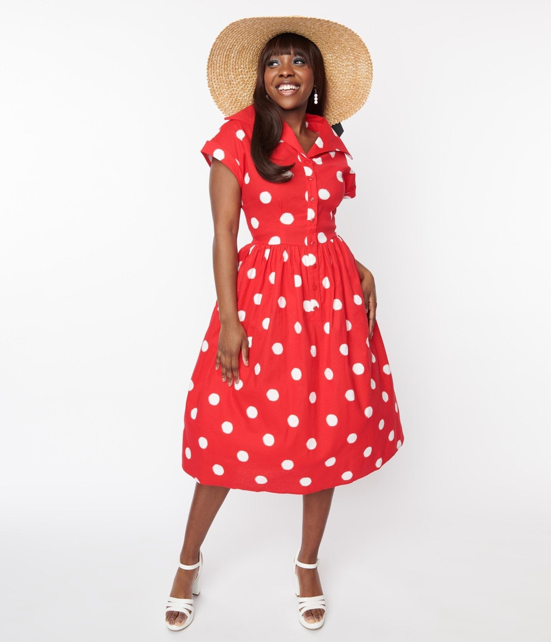  Collectif Red & White Polka Dot Judy Swing Dress