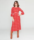  Collectif Red & White Poppy Print Midi Dress
