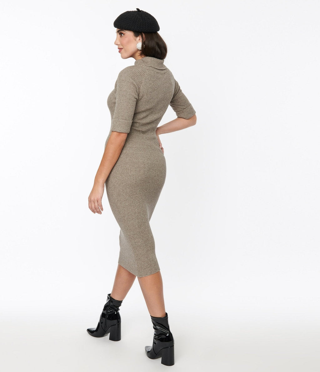  Collectif Taupe Marl Knit Midi Bodycon Dress