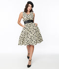  Cream & Black Floral Swing Dress