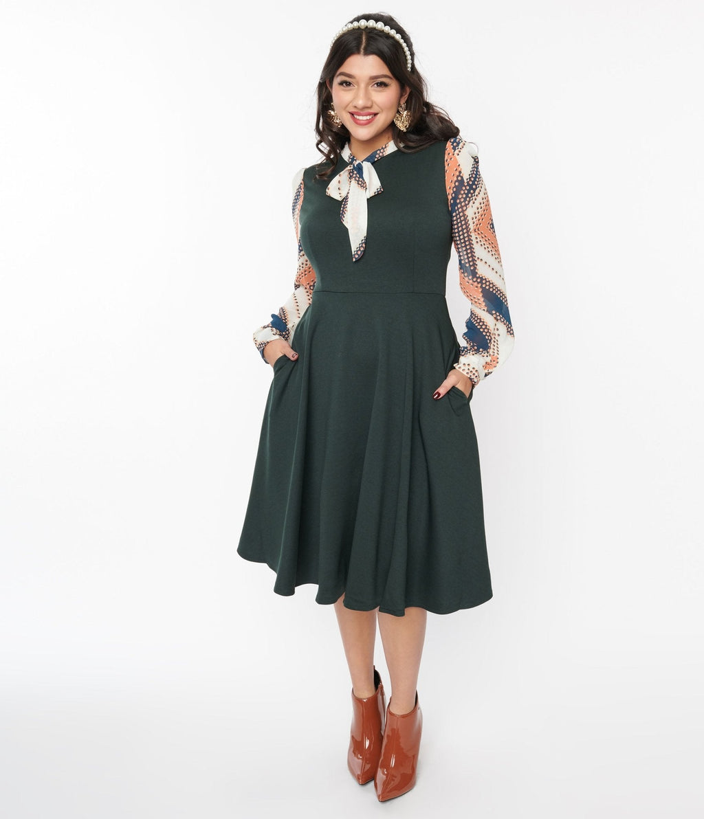  Deep Teal & Multicolor Geometric Swing Dress