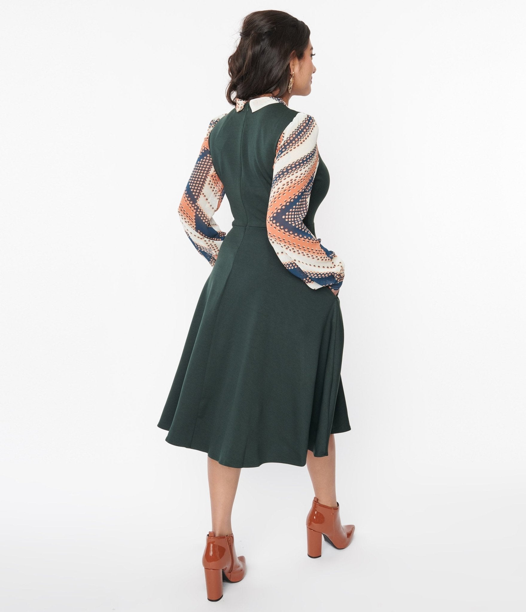  Deep Teal & Multicolor Geometric Swing Dress