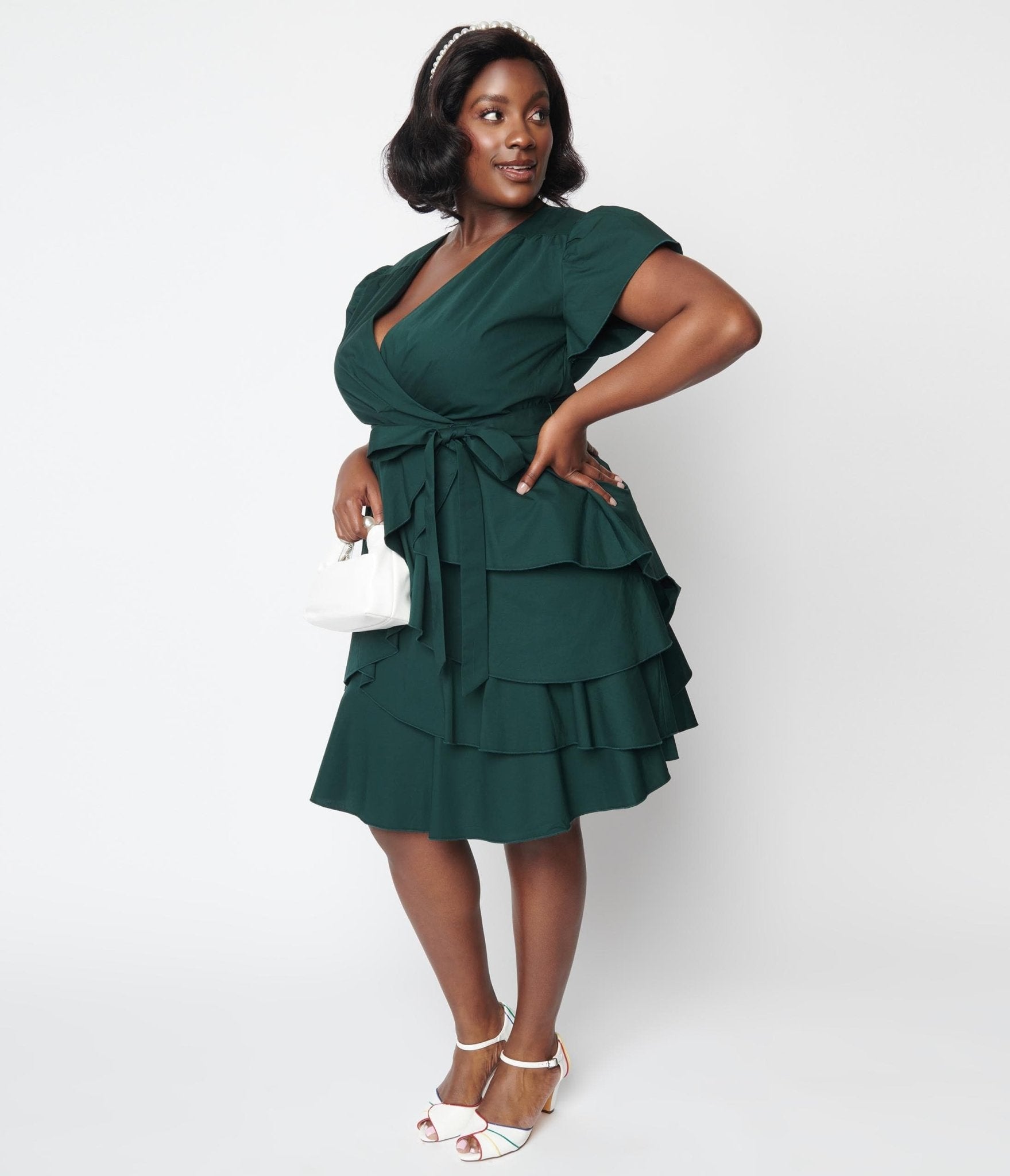  Emerald Green Ruffled Fit & Flare Dress
