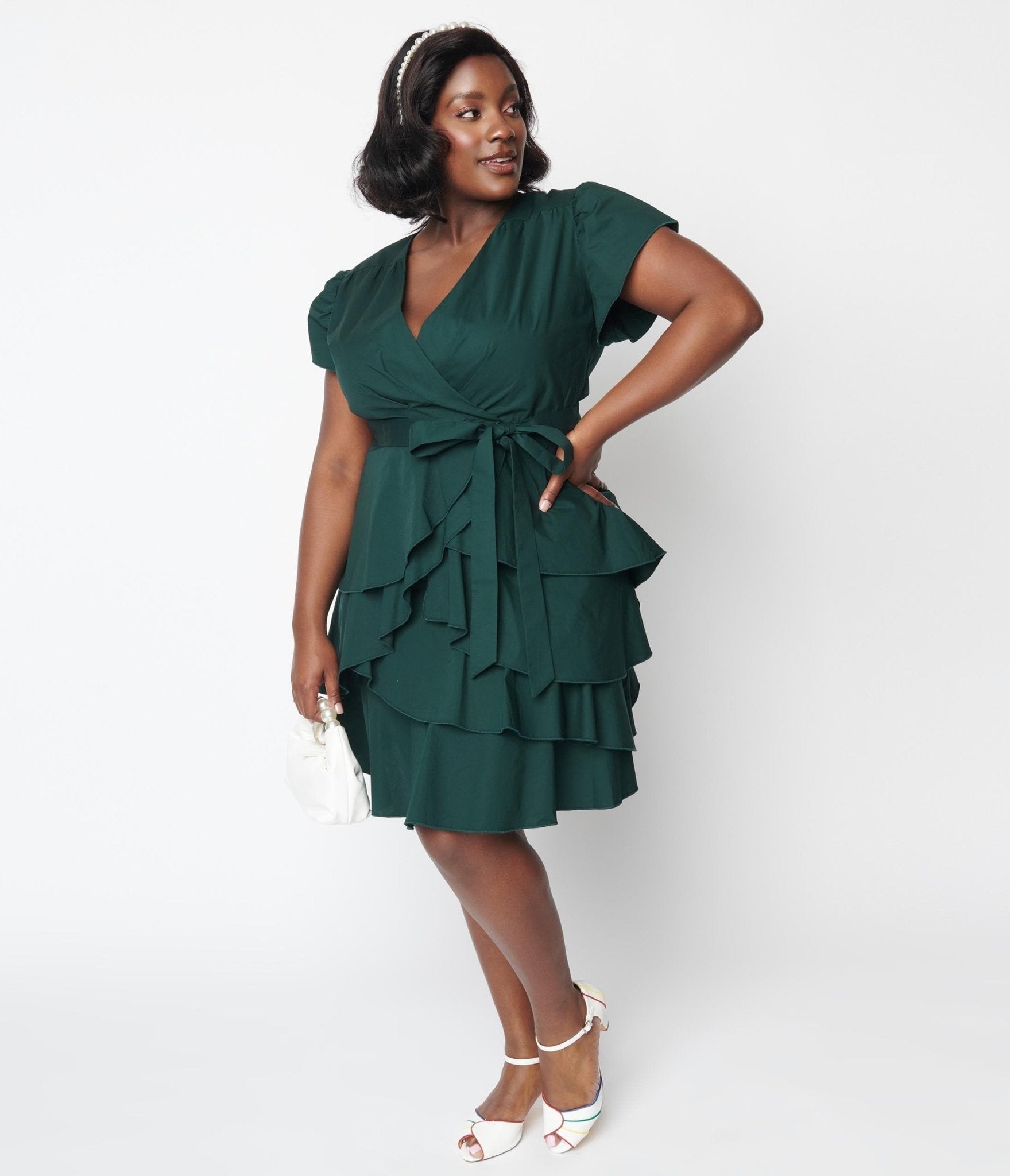  Emerald Green Ruffled Fit & Flare Dress