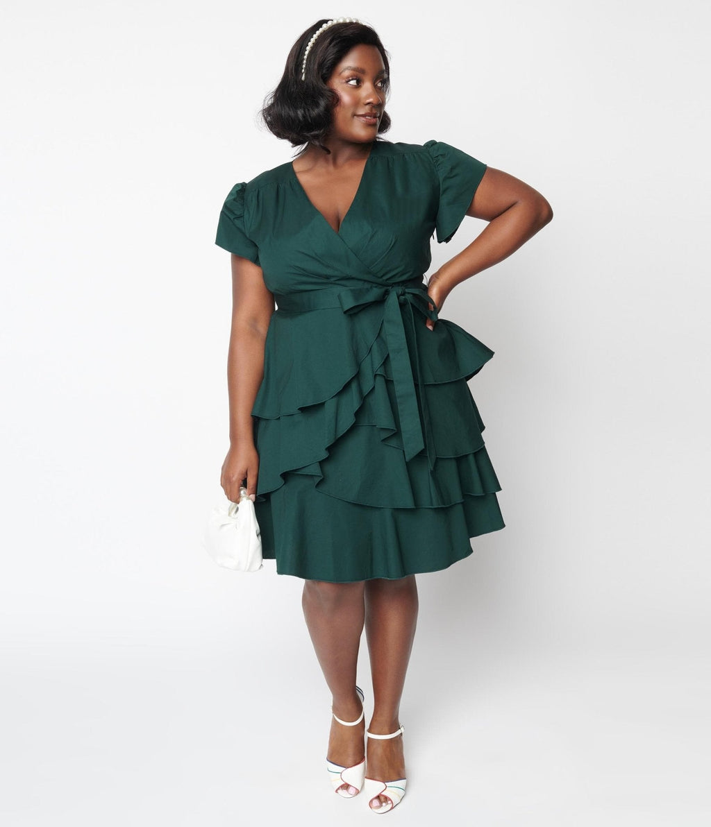  Emerald Green Ruffled Fit & Flare Dress