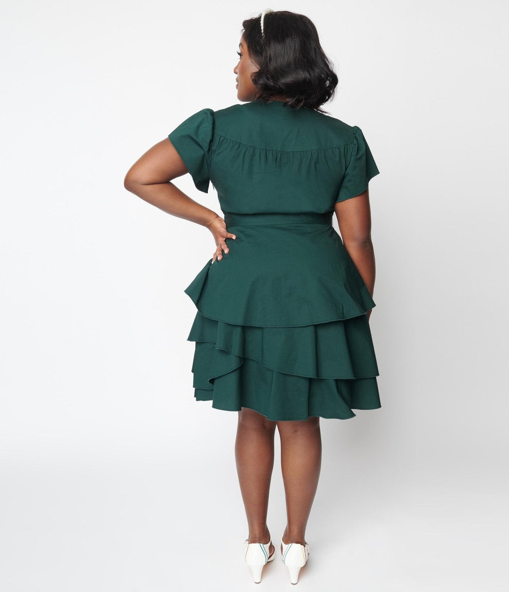  Emerald Green Ruffled Fit & Flare Dress