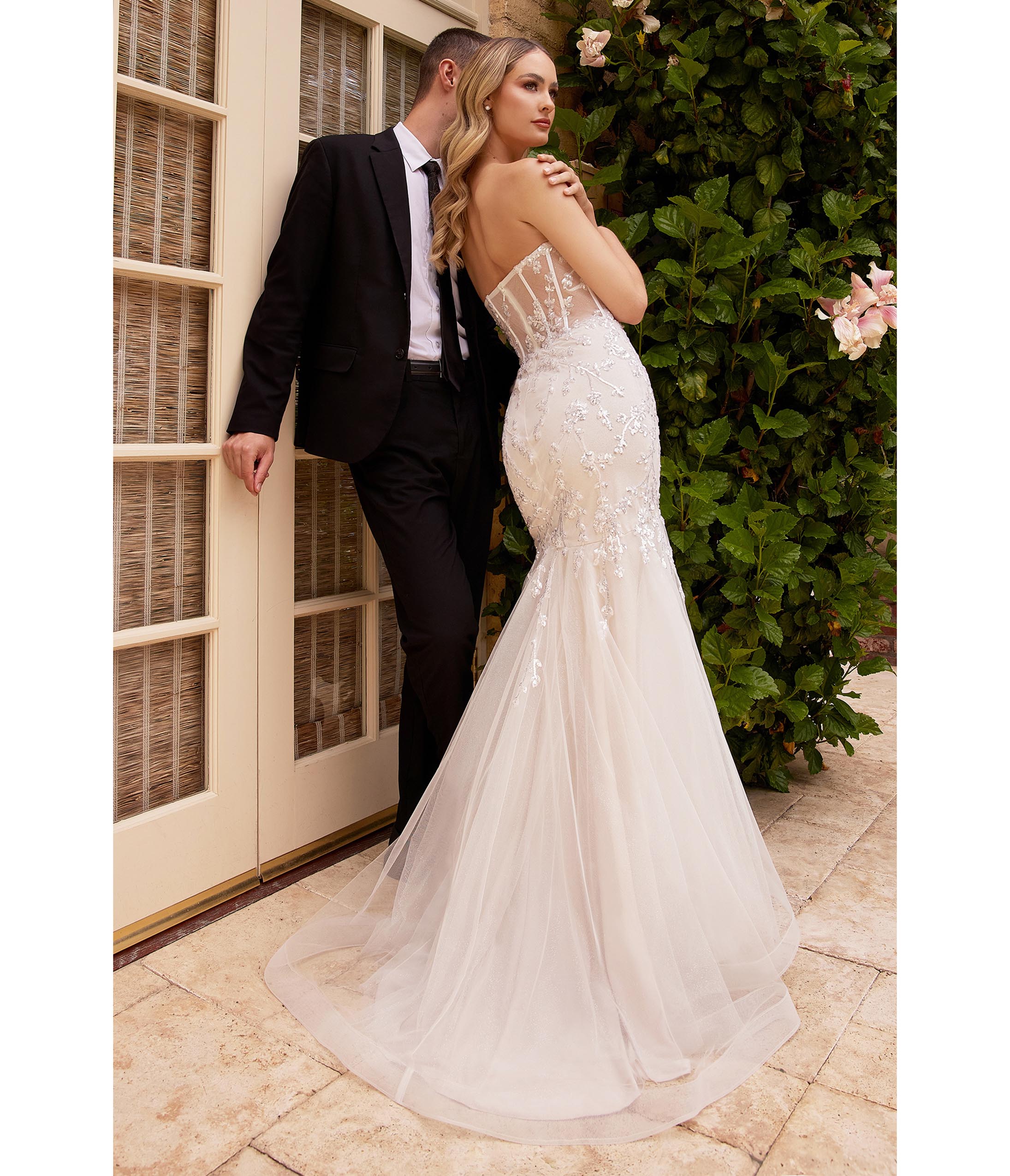  Cinderella Divine French White Floral Embellished Mermaid Bridal Gown
