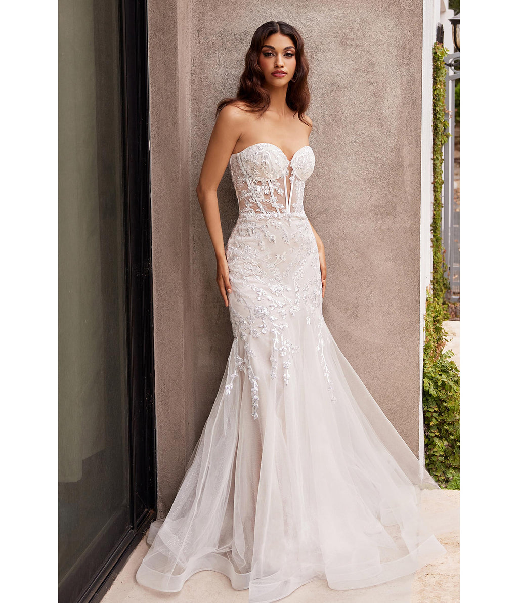  Cinderella Divine French White Floral Embellished Mermaid Bridal Gown