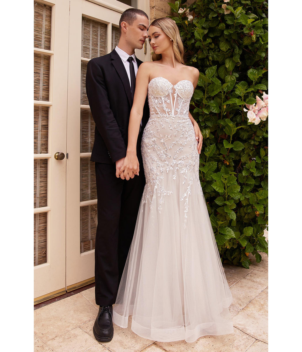  Cinderella Divine French White Floral Embellished Mermaid Bridal Gown