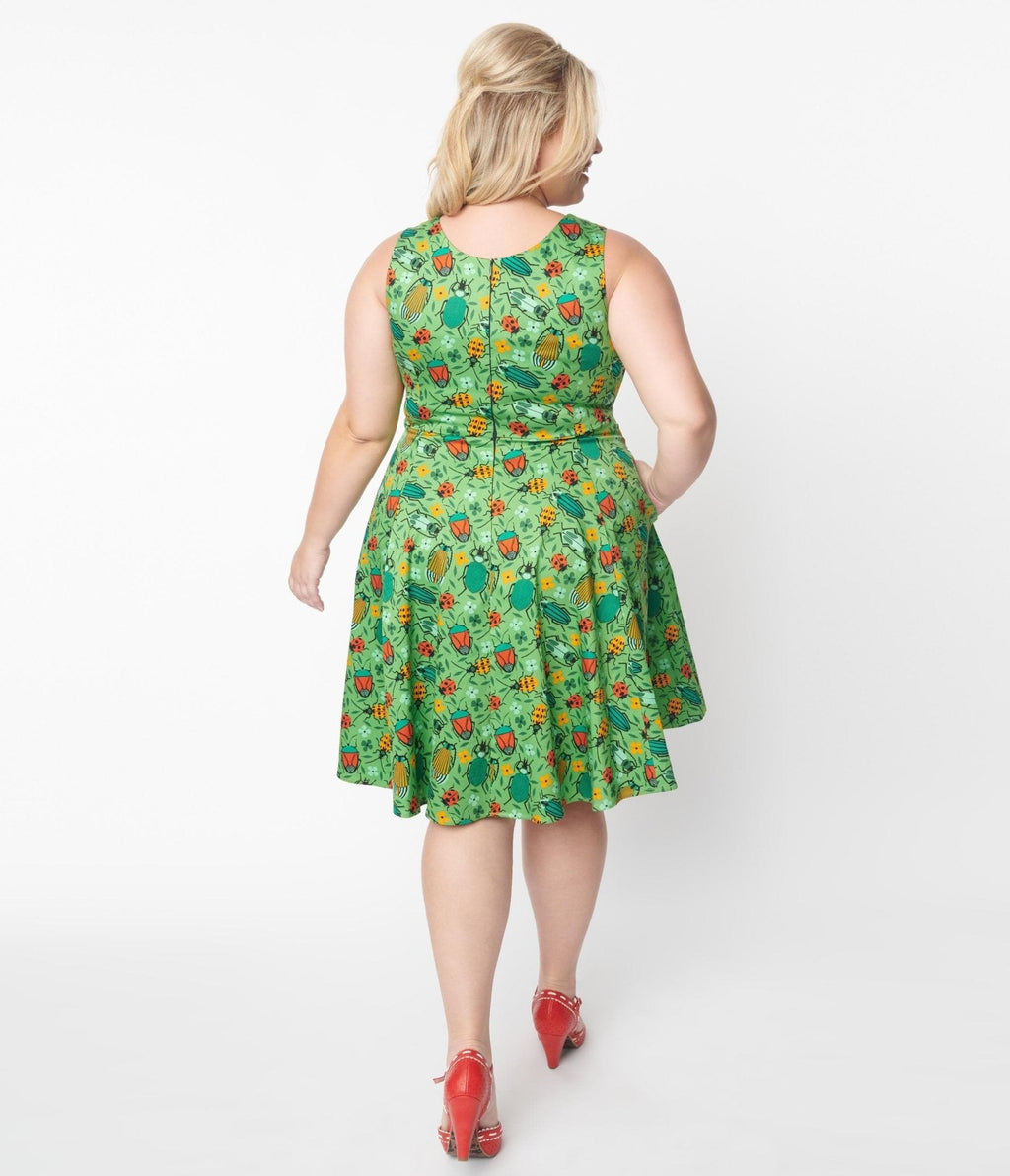  Green Bugs In The Garden Swing Dress