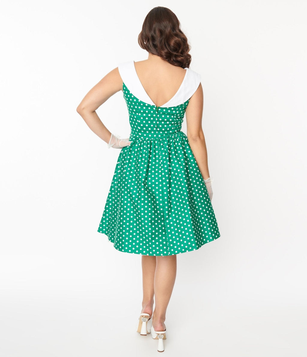  Green & White Polka Dot Cindy Swing Dress