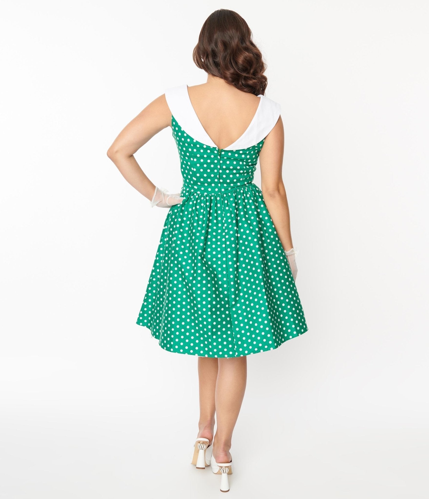  Green & White Polka Dot Cindy Swing Dress