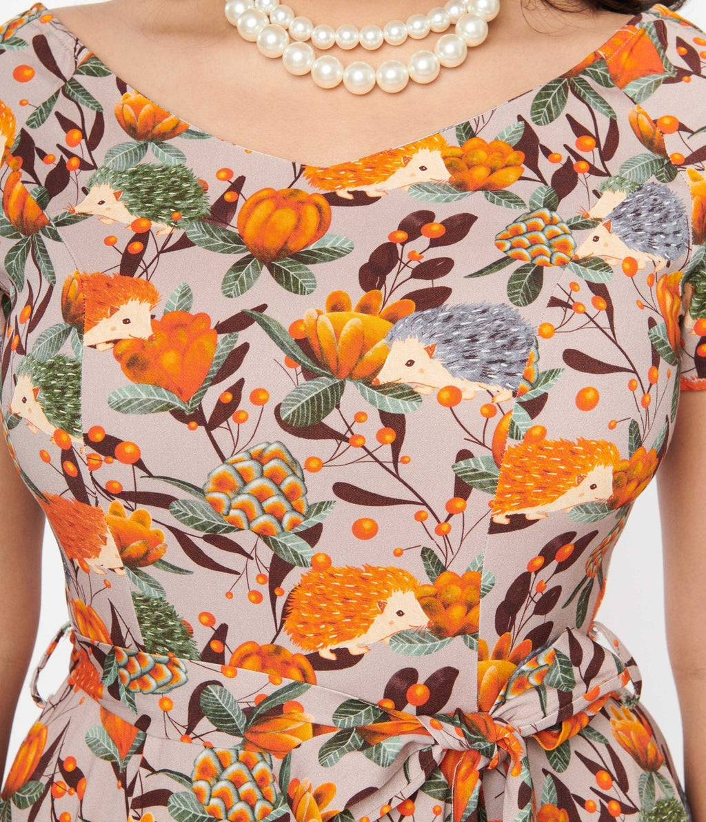  Grey & Orange Hedgehog Bella Swing Dress