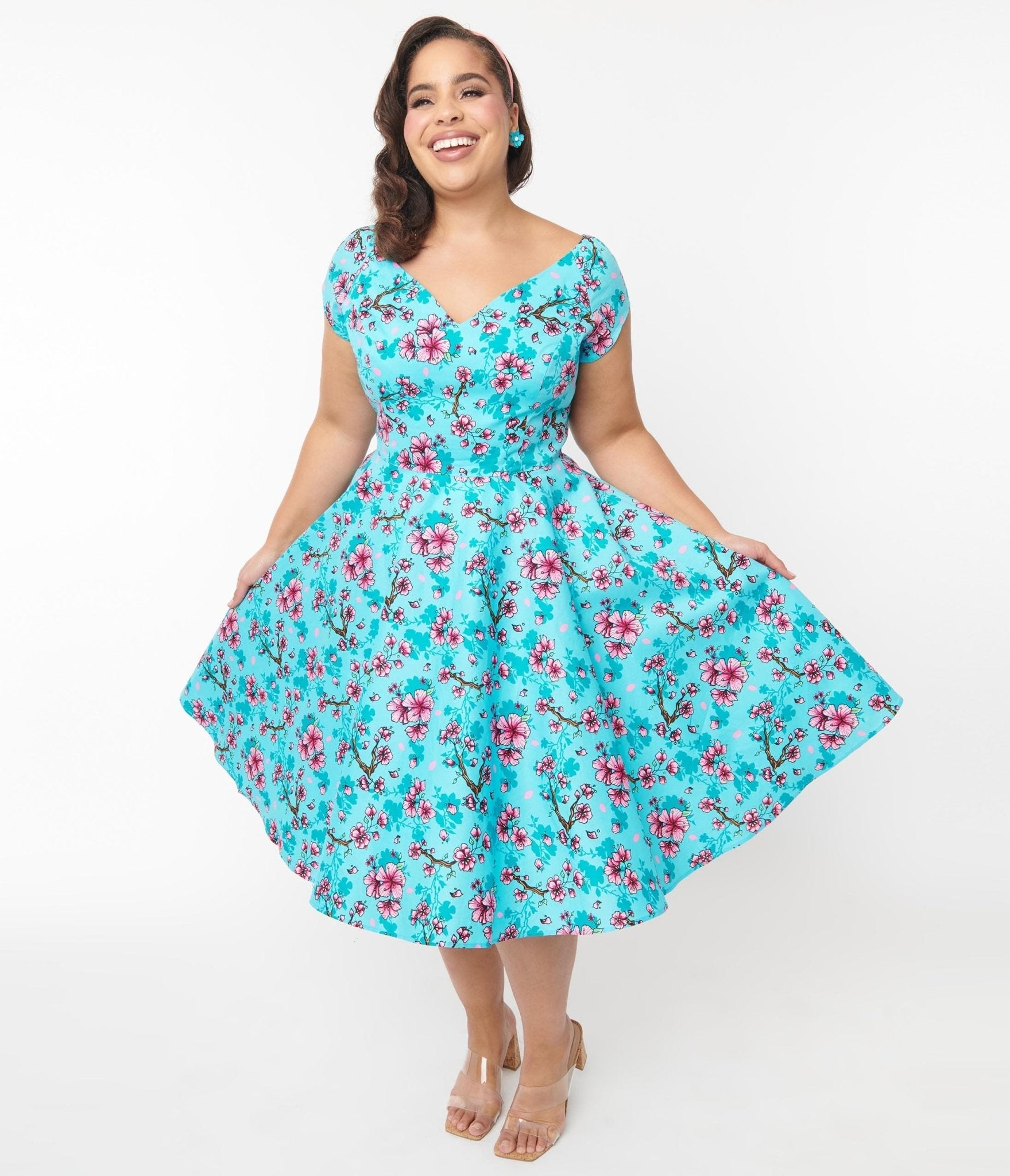  Hell Bunny Blue & Pink Floral Louella Dress