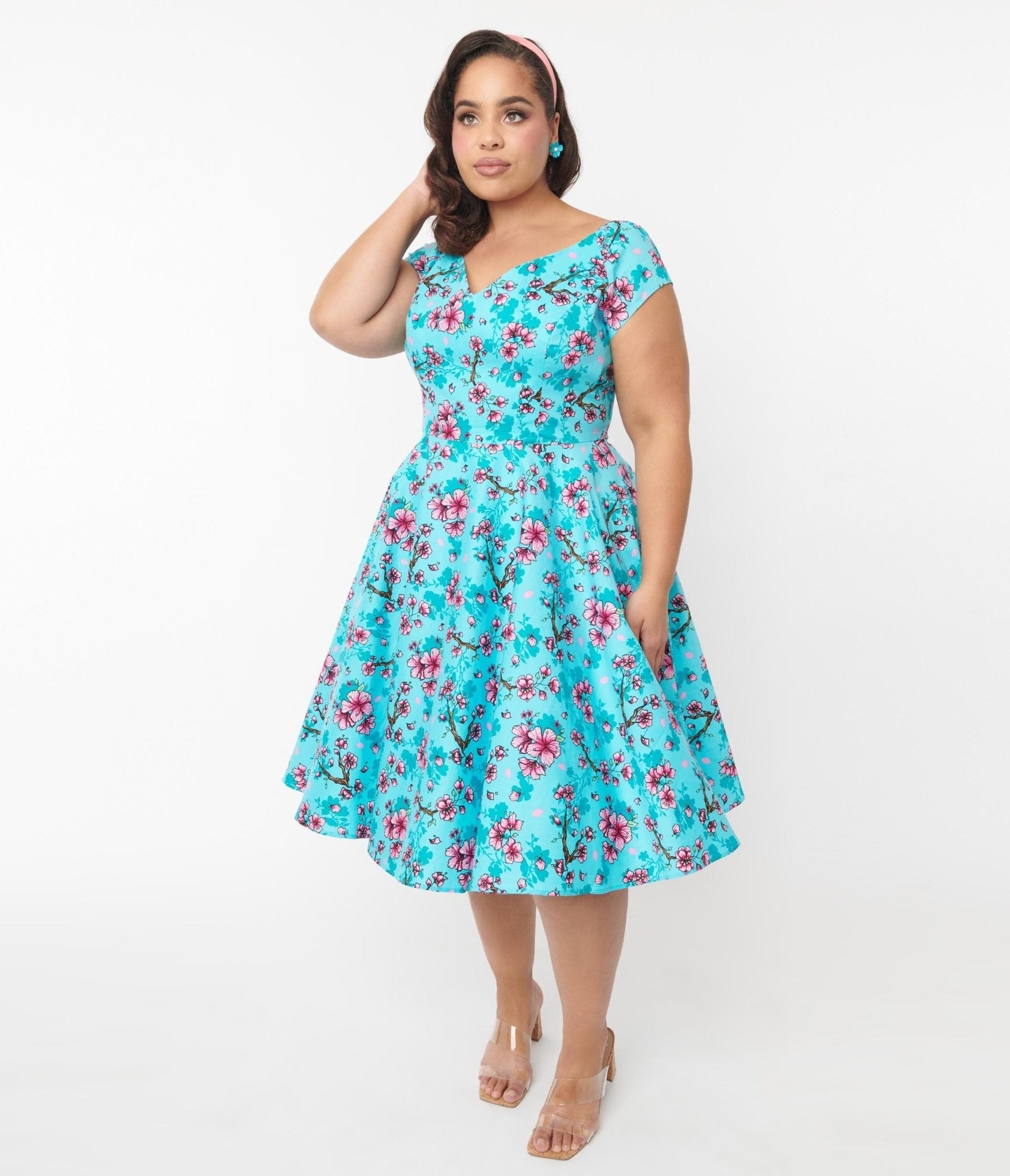  Hell Bunny Blue & Pink Floral Louella Dress