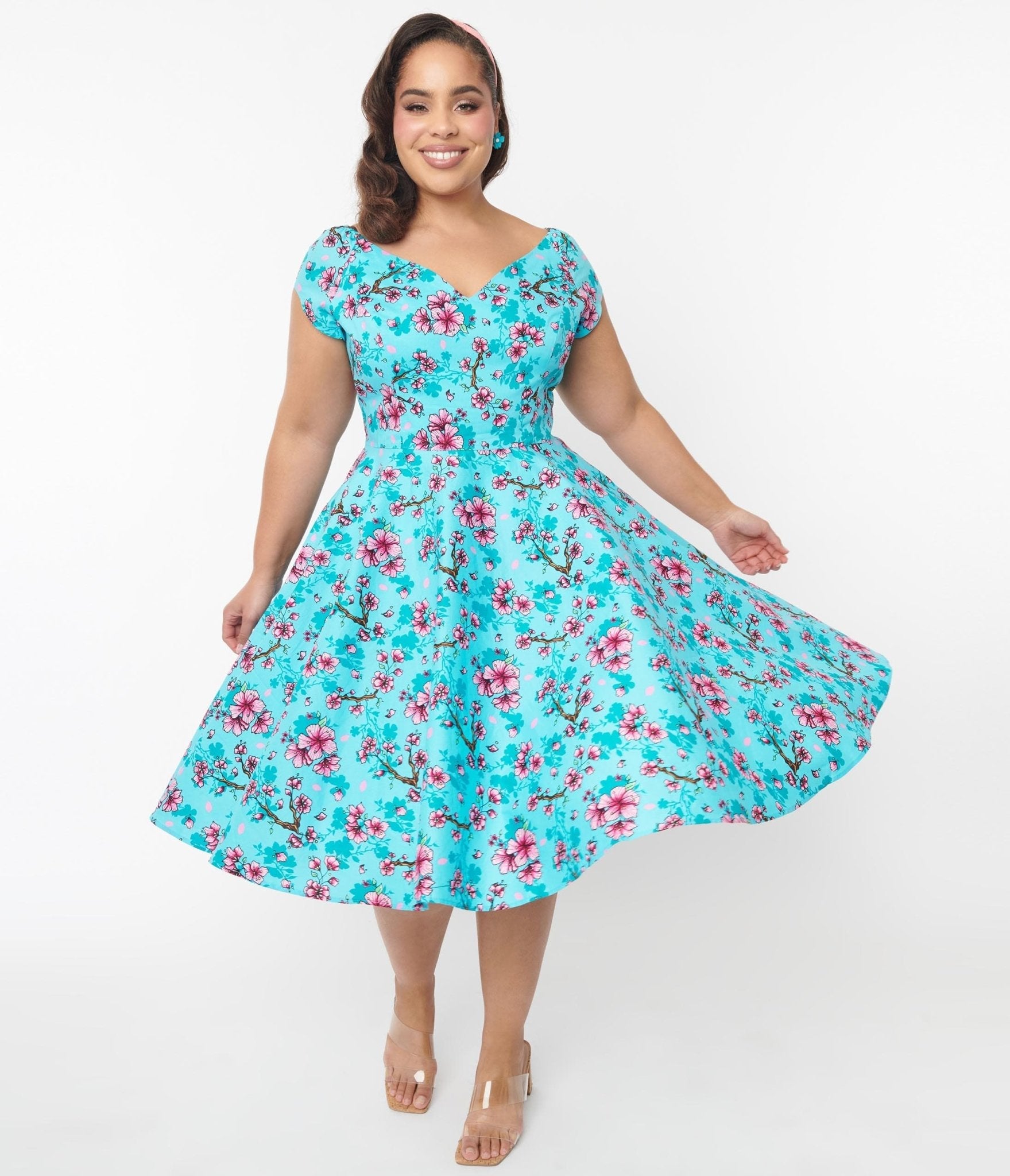  Hell Bunny Blue & Pink Floral Louella Dress