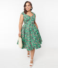  Hell Bunny Green Skeleton & Moths Floral Madilynn Midi Dress