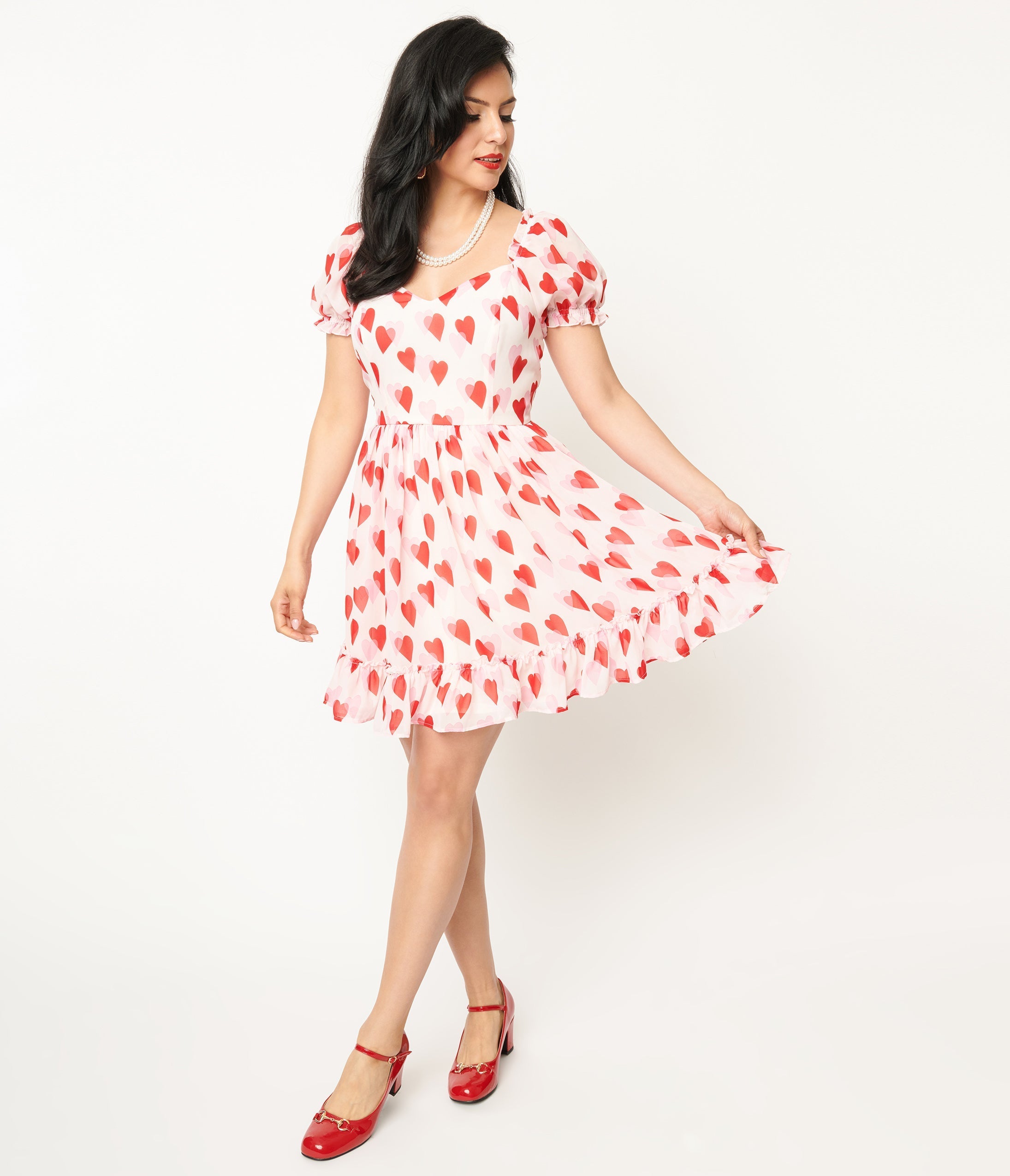  Hell Bunny Pink & Red Heart Aphrodite Mini Dress