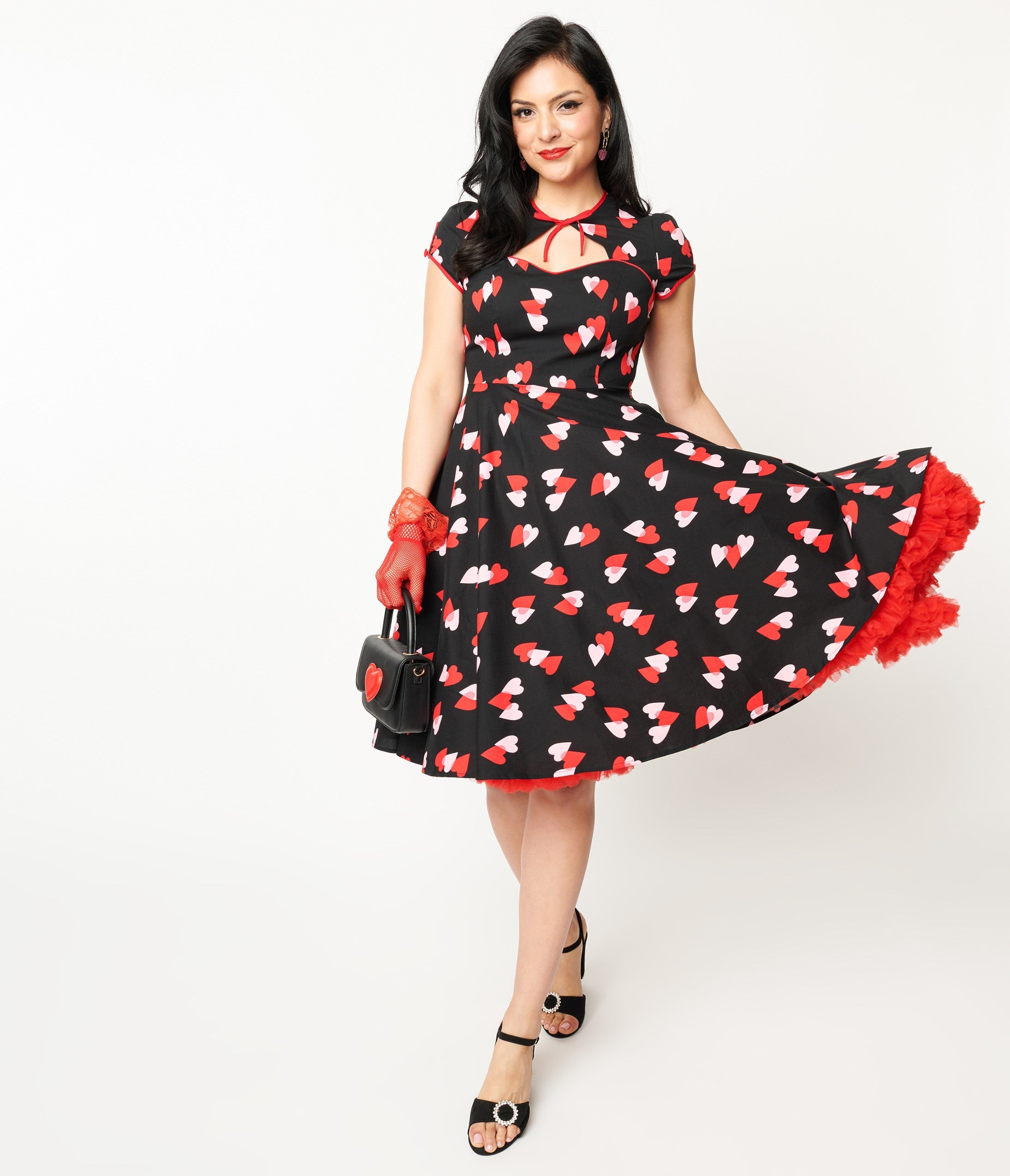  Hell Bunny Pink & Red Heart Confetti Swing Dress