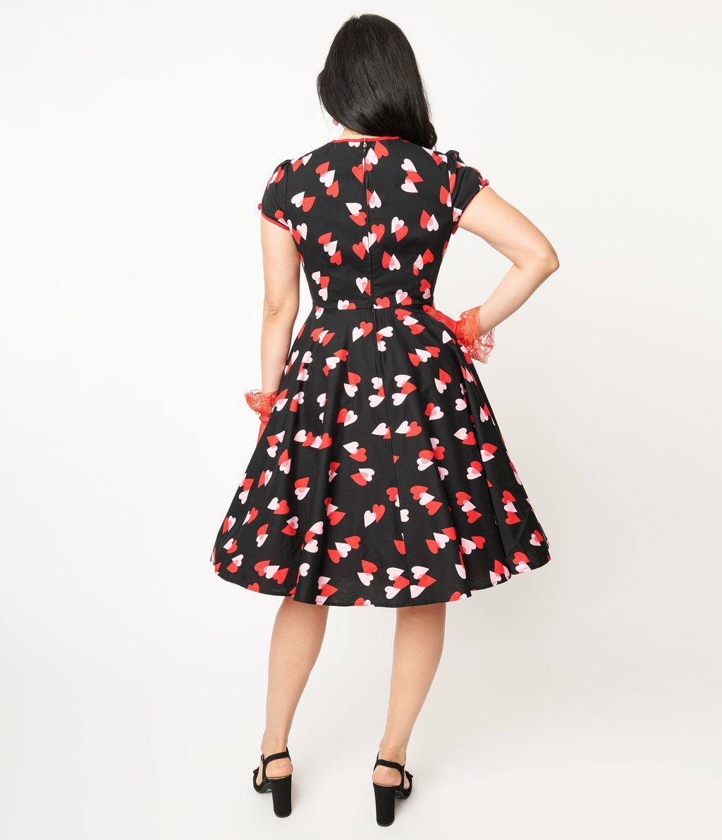  Hell Bunny Pink & Red Heart Confetti Swing Dress