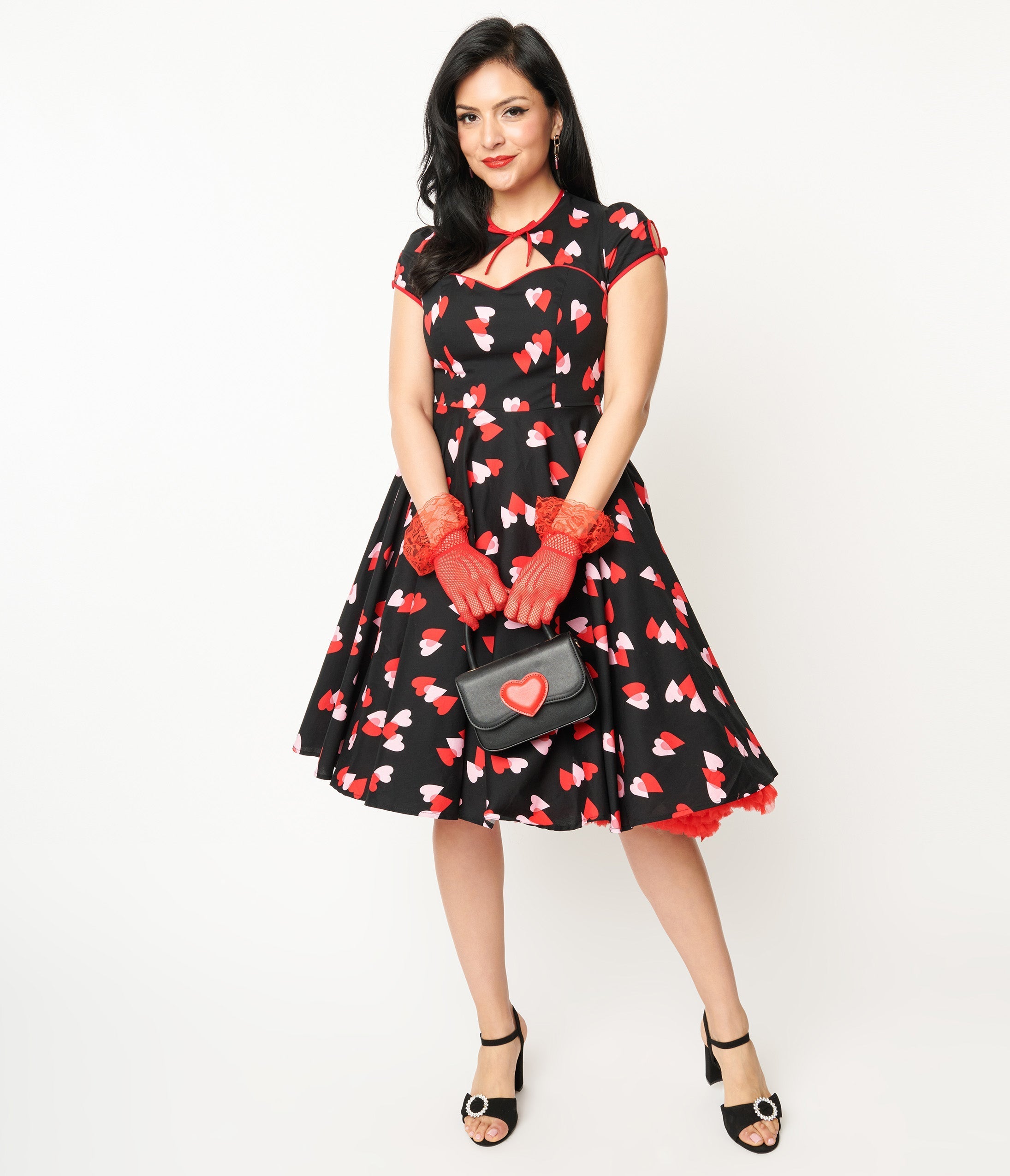  Hell Bunny Pink & Red Heart Confetti Swing Dress