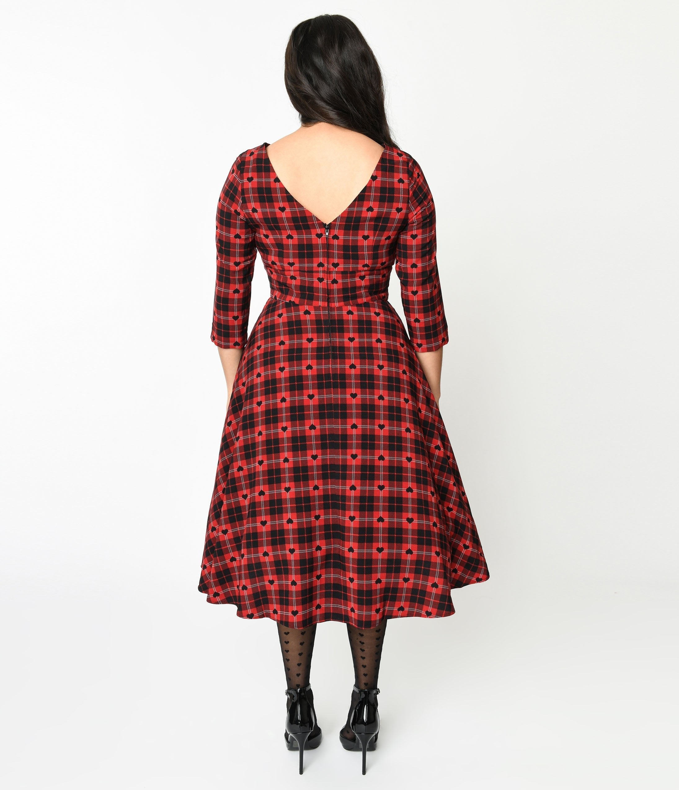  Hell Bunny Red & Black Heart Plaid Date Night Swing Dress