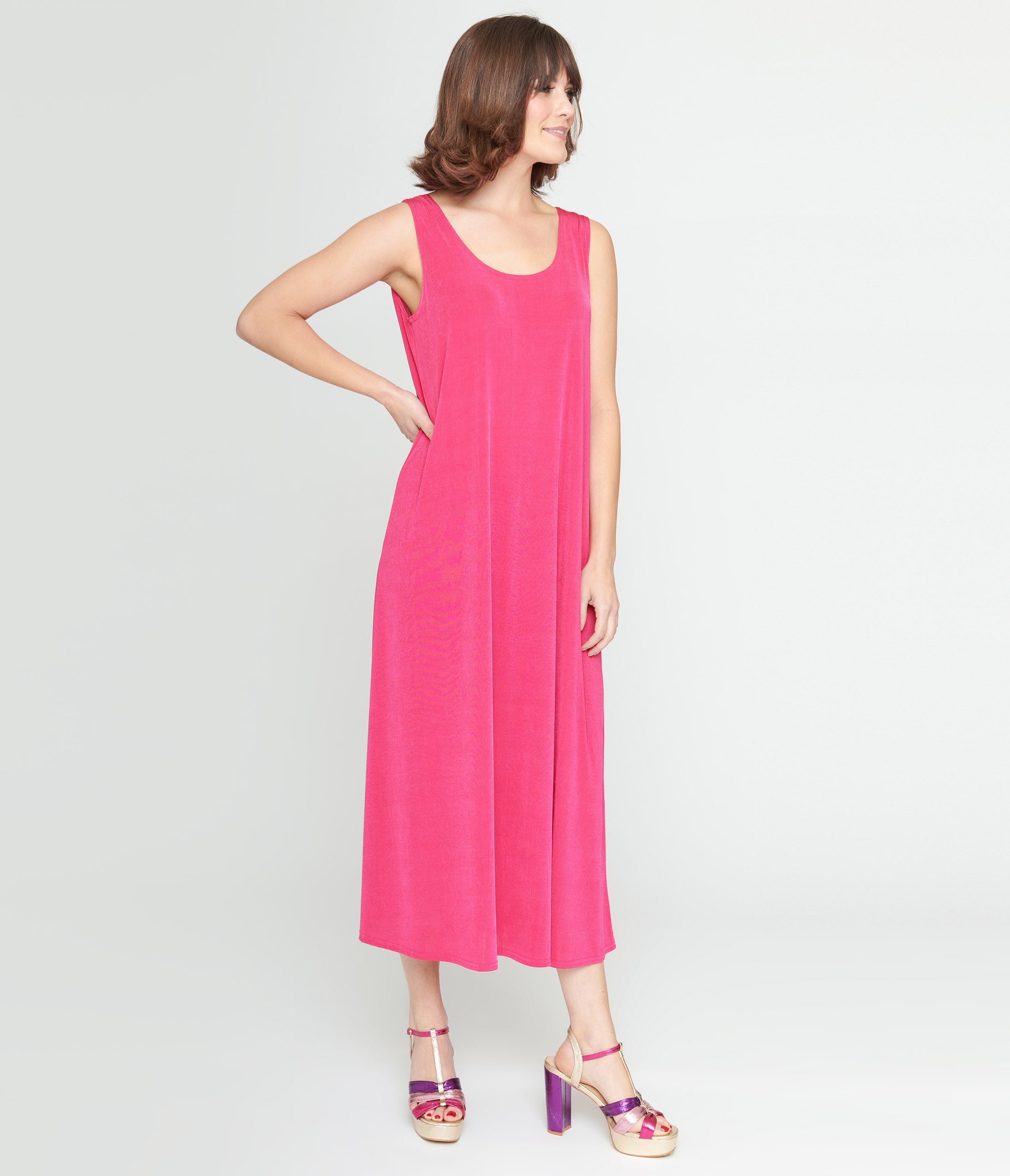  Hot Pink Slip Maxi Dress