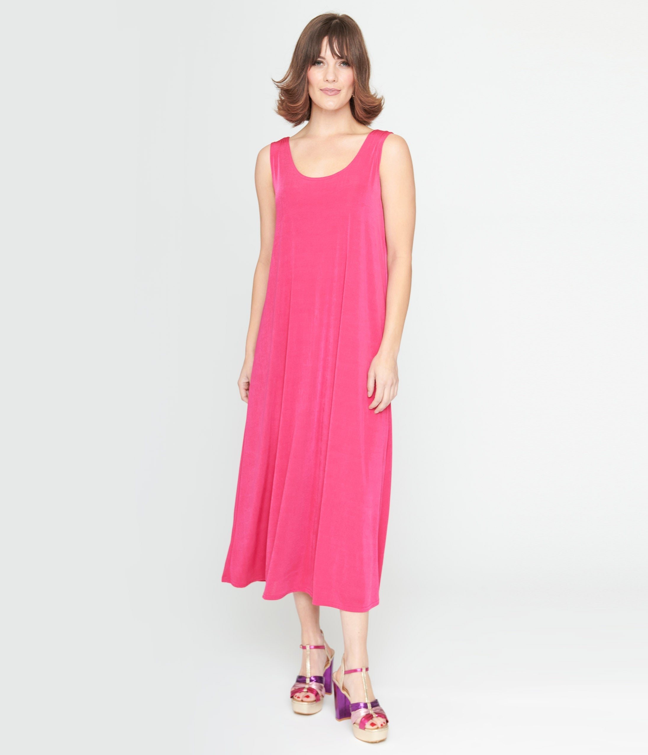  Hot Pink Slip Maxi Dress
