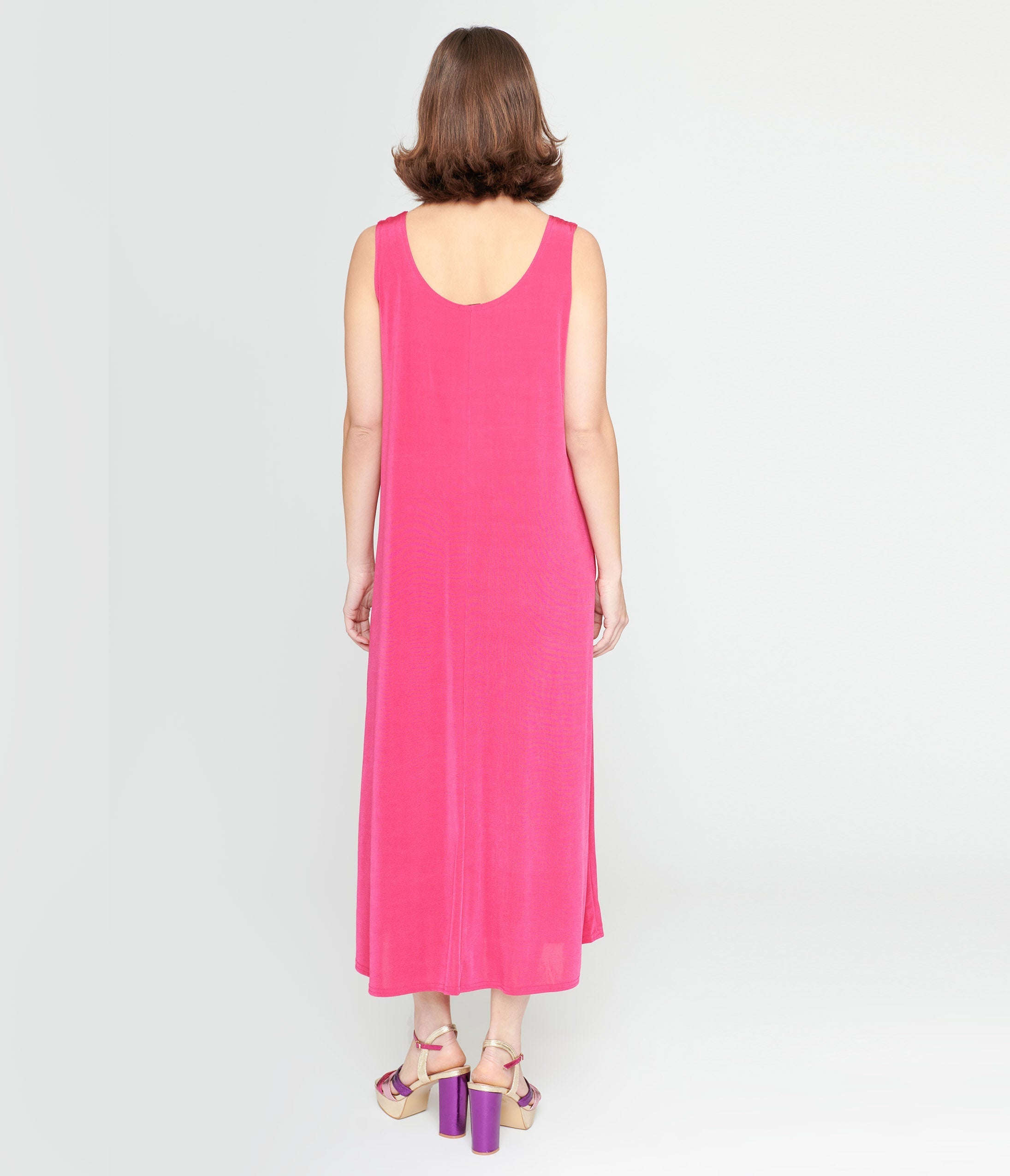  Hot Pink Slip Maxi Dress