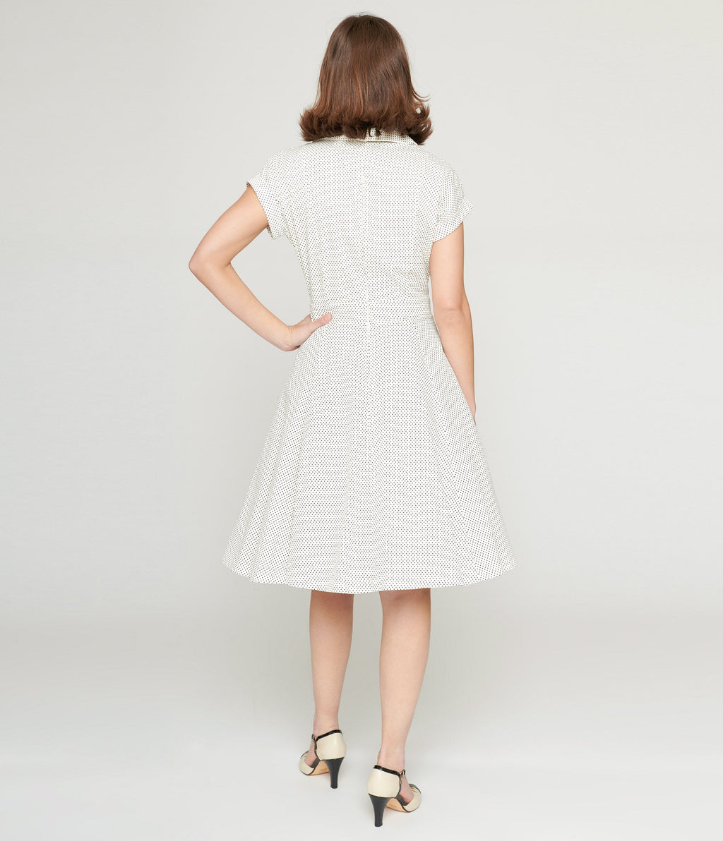  Ivory & Black Polka Dot Flare Dress