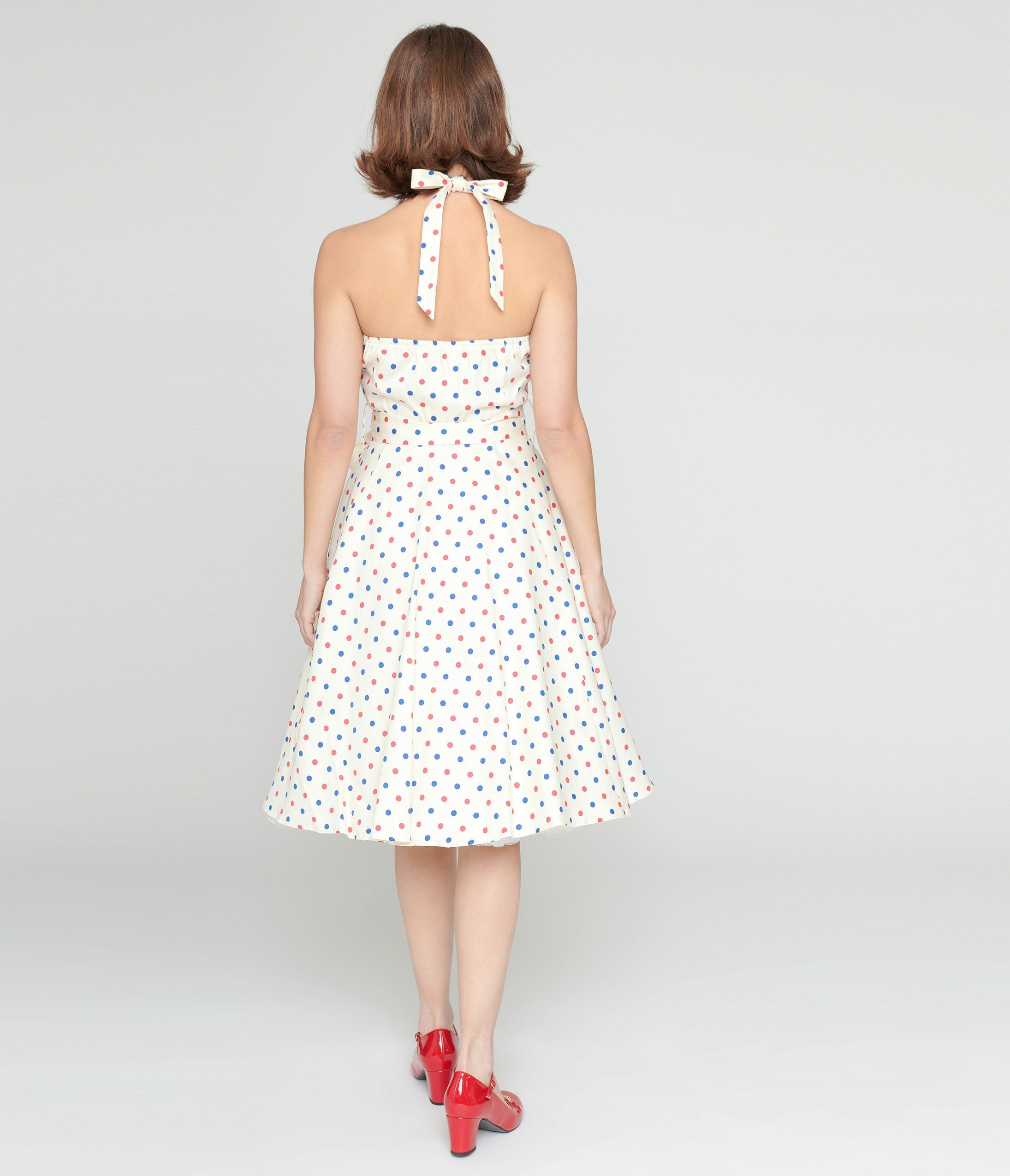  Ivory & Candy Dot Halter Swing Dress